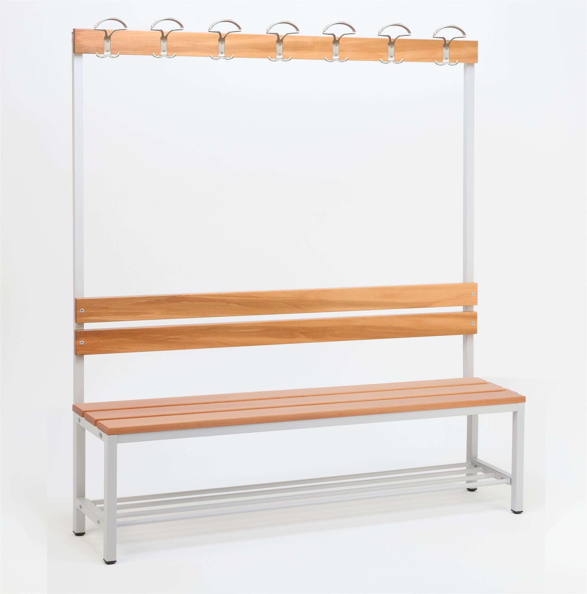 Garderobenbank mit Haken 1-seitig mit Schuhrost HxBxT 170x150x30cm Marke SZAGATO | Umkleidebank Umkleide Sitzbank Garderobe mit Sitzbank für Schulen
