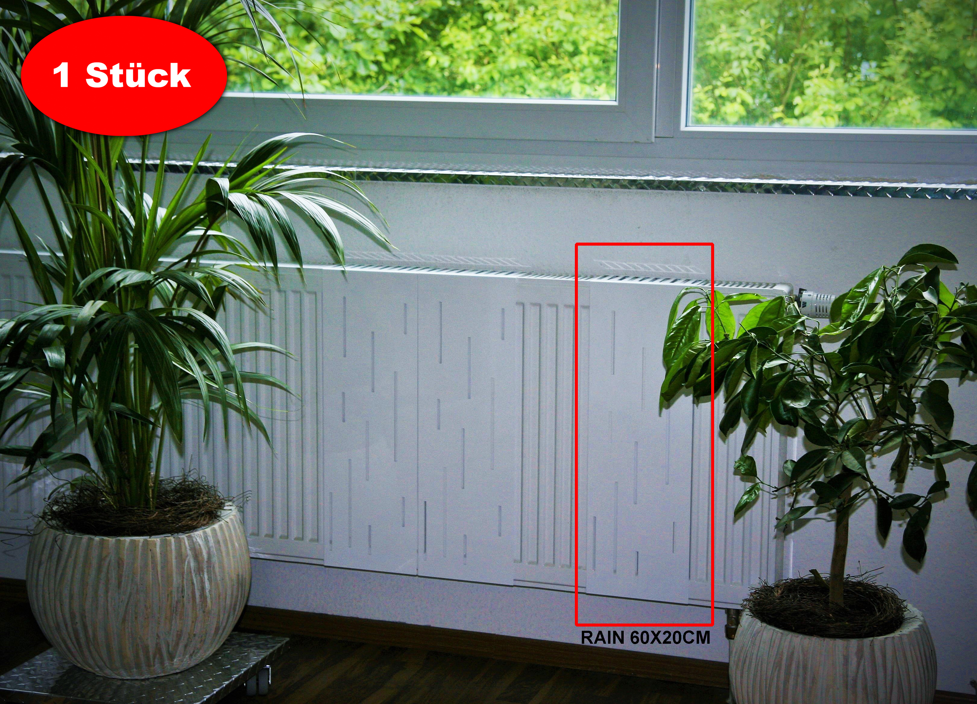 Heizkörperverkleidung 60 x 20cm Design Rain weiß (1 Stück) SZAGATO Heizungsverkleidung Verkleidung Heizkörper Abdeckung Heizkörper Heizungsabdeckung