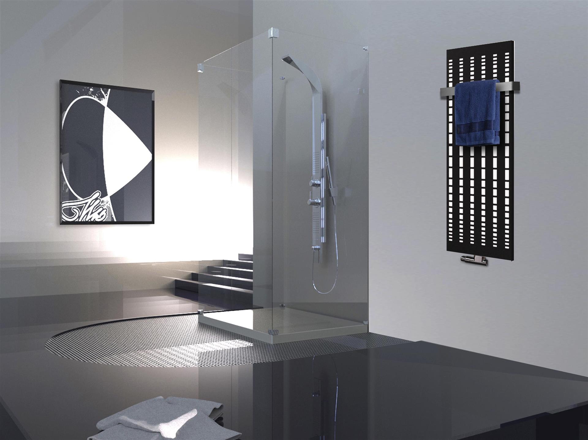 BADHEIZKÖRPER Design broken Mirror 2 120x47cm 799 Watt schwarz (+1 Halter 50mm) SZAGATO Designheizkörper Handtuchheizkörper mit Mittelanschluss