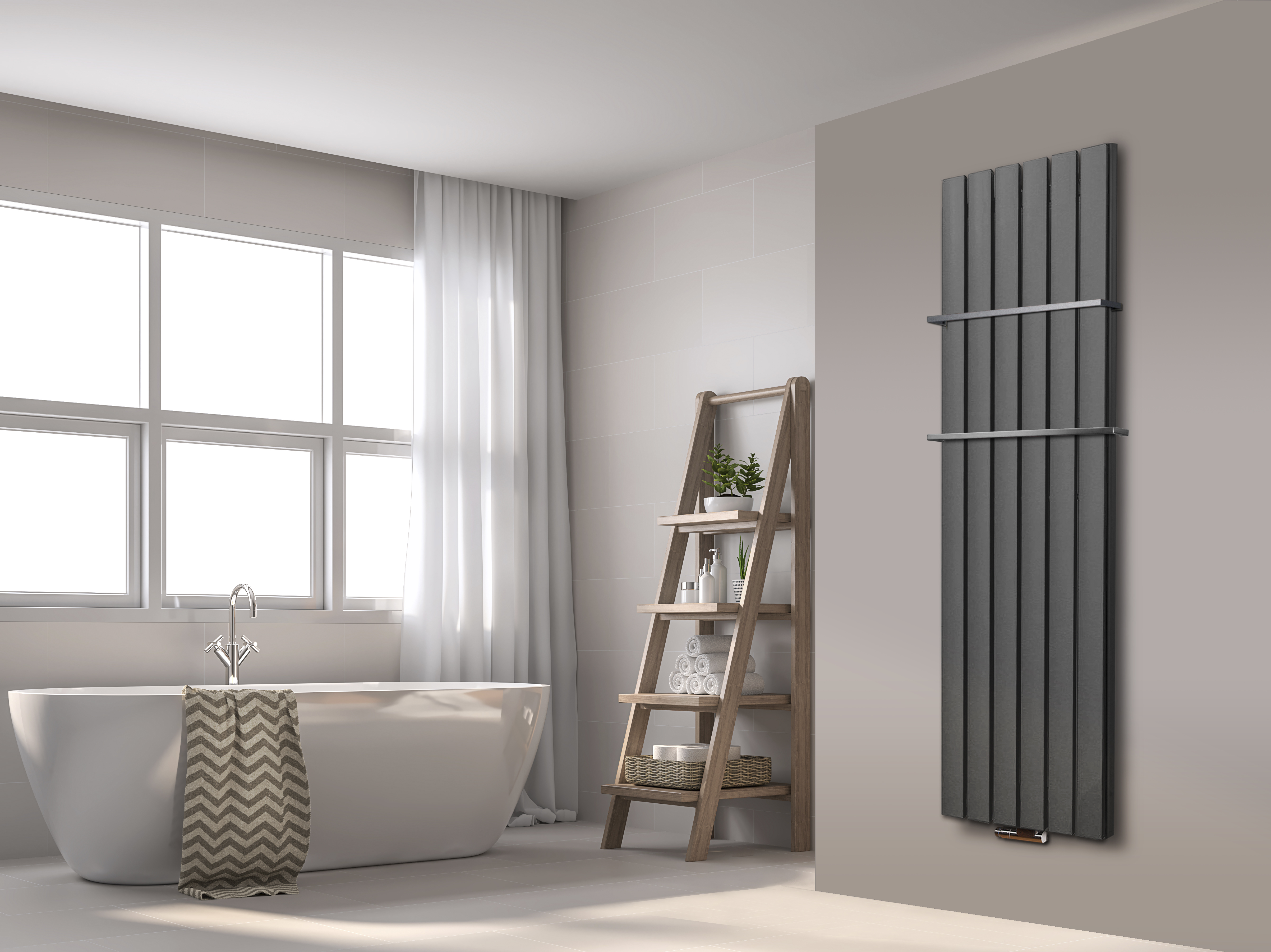 BADHEIZKÖRPER Design Peking 6 180x47cm 1964 Watt anthrazit - moonstone (+2 Halter 15mm) SZAGATO Handtuchheizkörper mit Mittelanschluss Handtuchwärmer