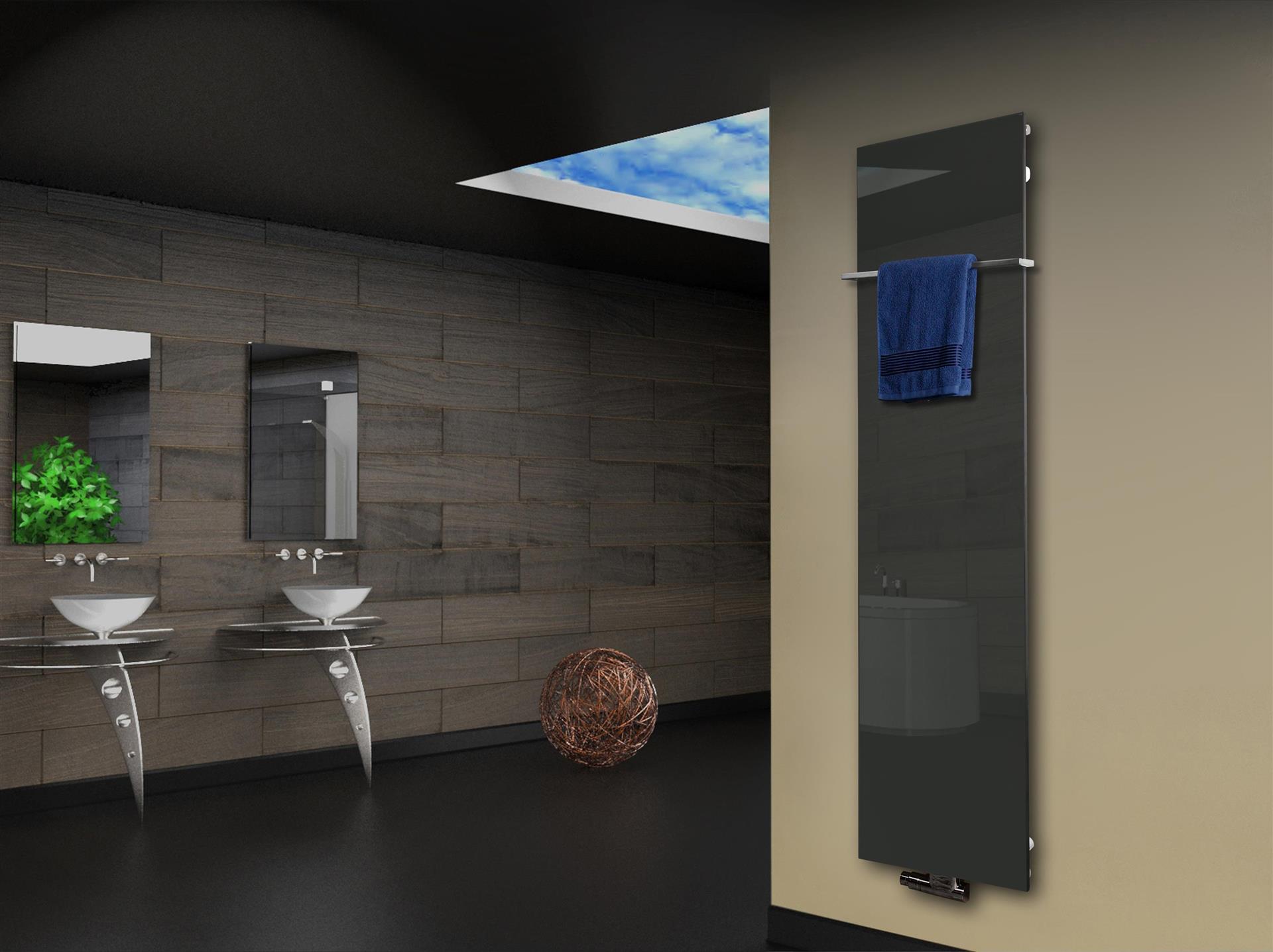 Badheizkörper mit Glas Design Montevideo 3 Glasfront 180x47cm 1118 Watt anthrazit - monn +1 Halter 15mm SZAGATO Designheizkörper mit Mittelanschluss