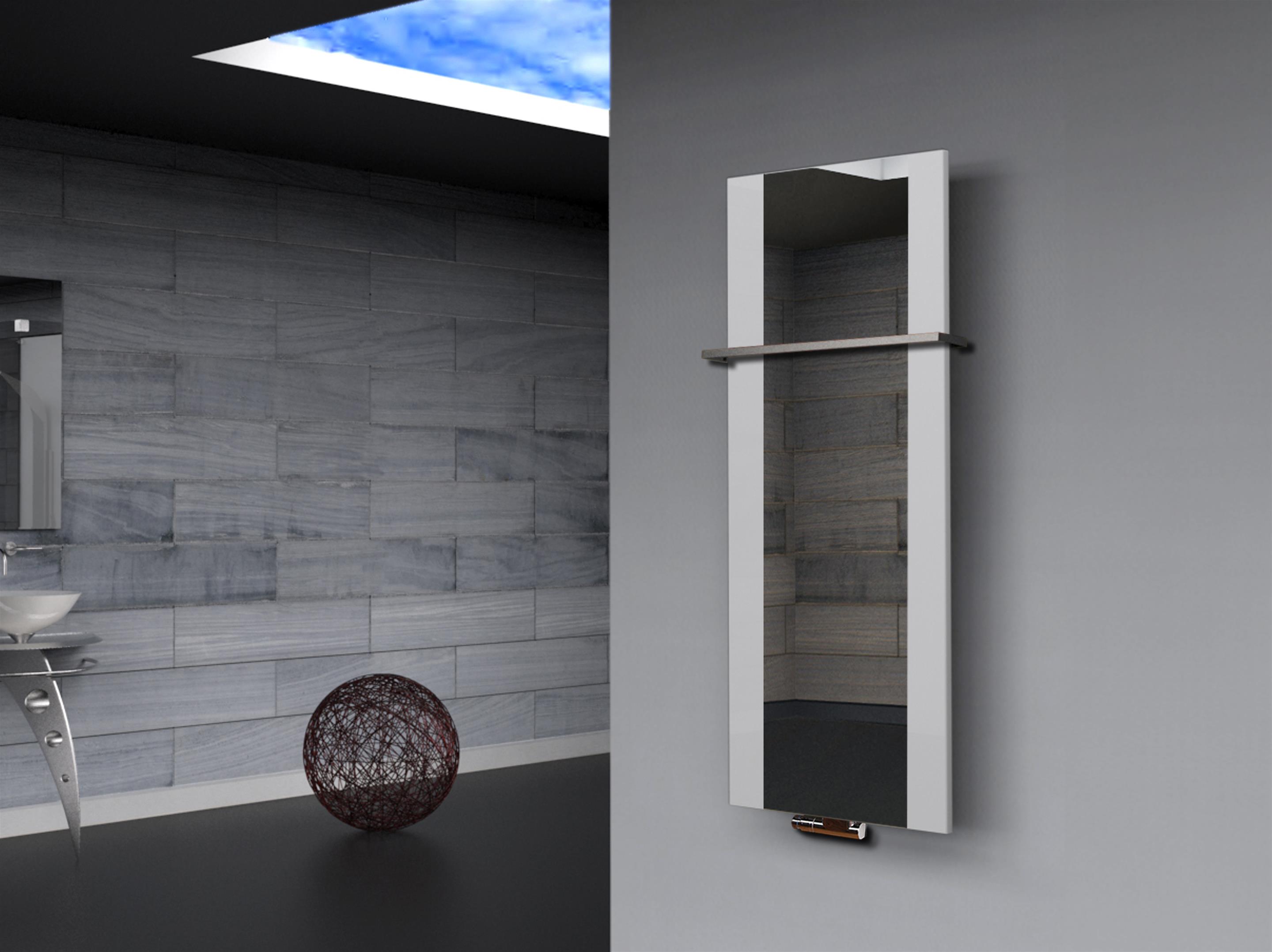 BADHEIZKÖRPER mit Spiegel Design Singapur 2 120x47cm 799 Watt weiß  (+1 Halter 15mm) SZAGATO Designheizkörper Handtuchheizkörper mit Mittelanschluss