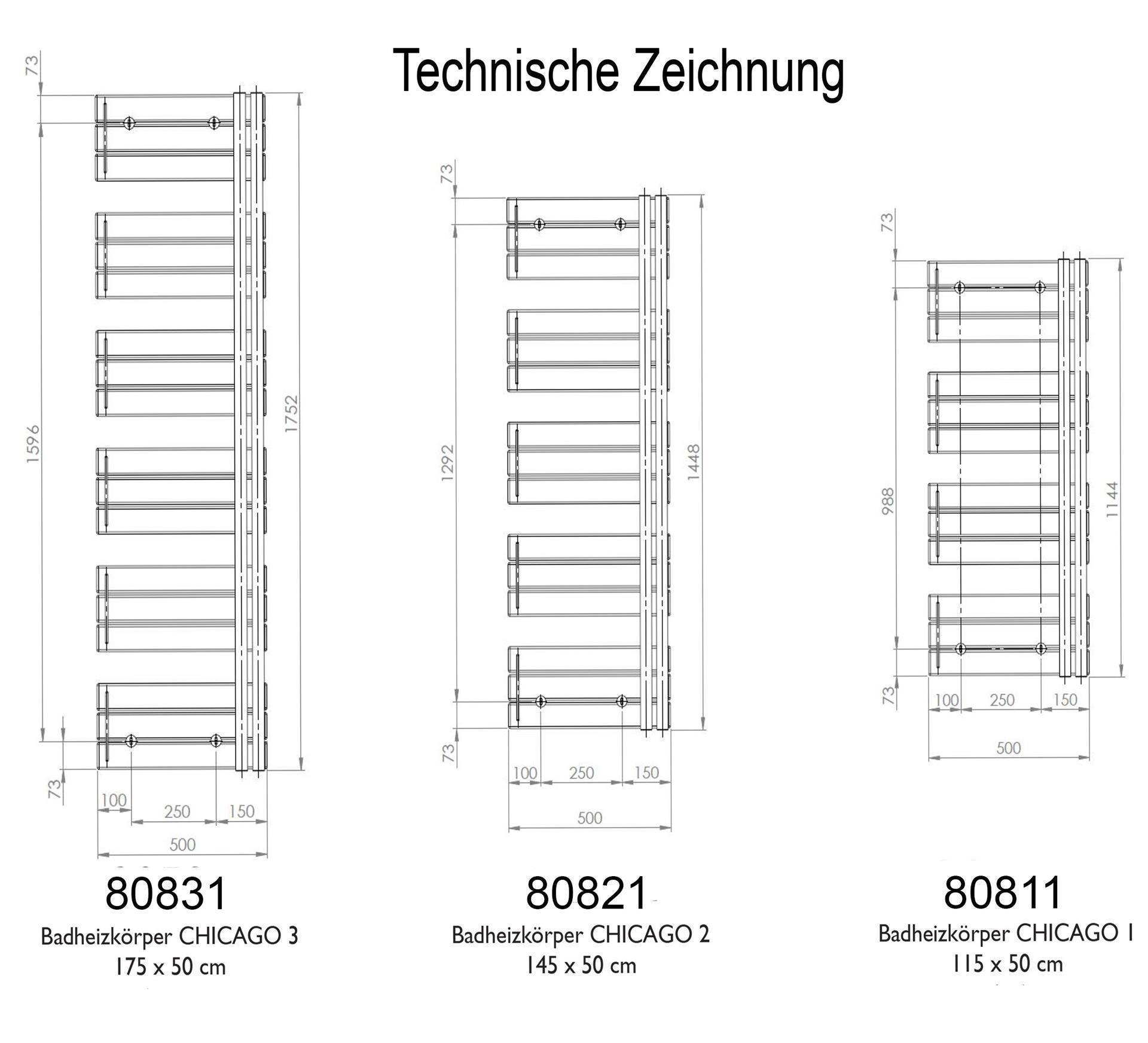 BADHEIZKÖRPER Design Chicago 3 175x50cm 740 Watt anthrzit - moonstone SZAGATO Designheizkörper Handtuchheizkörper mit Mittelanschluss Handtuchwärmer
