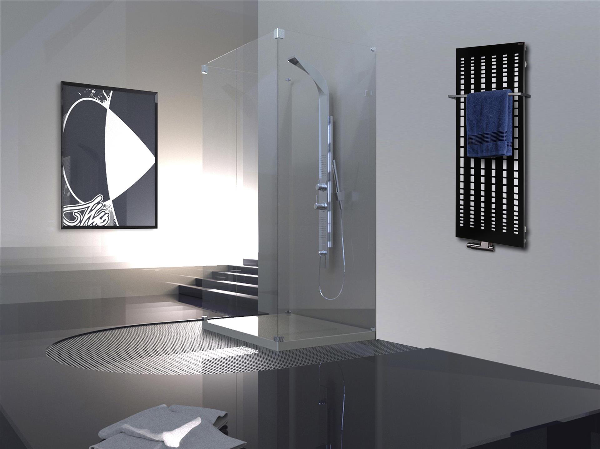 BADHEIZKÖRPER Design broken Mirror 2 120x47cm 799 Watt schwarz (+1 Halter 15mm) SZAGATO Designheizkörper Handtuchheizkörper mit Mittelanschluss
