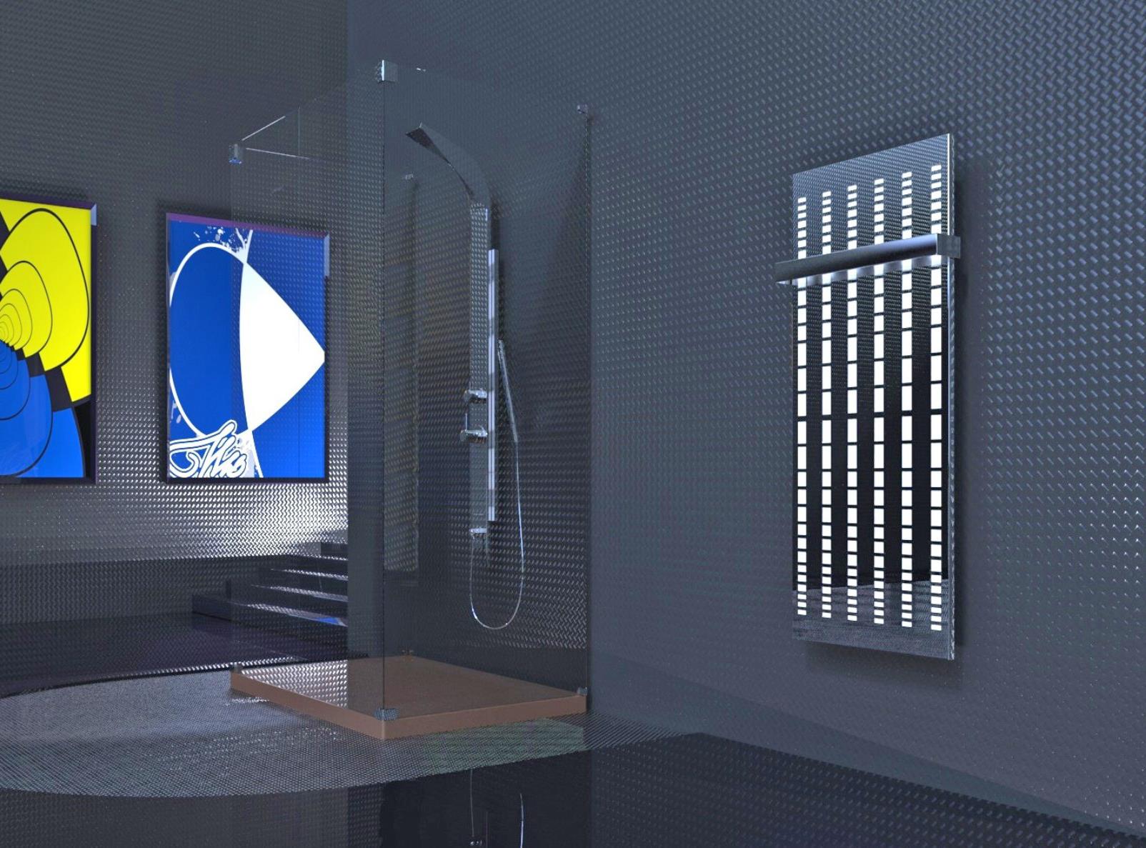 BADHEIZKÖRPER Design broken Mirror 2 120x47cm 799 Watt Edelstahl (+1 Halter 50mm) SZAGATO Designheizkörper Mittelanschluss Handtuchwärmer Heizkörper