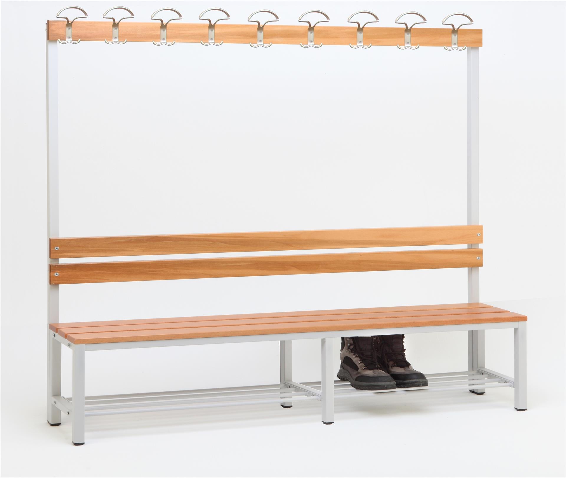 Garderobenbank mit Haken 1-seitig mit Schuhrost HxBxT 170x200x30cm Marke SZAGATO | Umkleidebank Umkleide Sitzbank Garderobe mit Sitzbank für Schulen