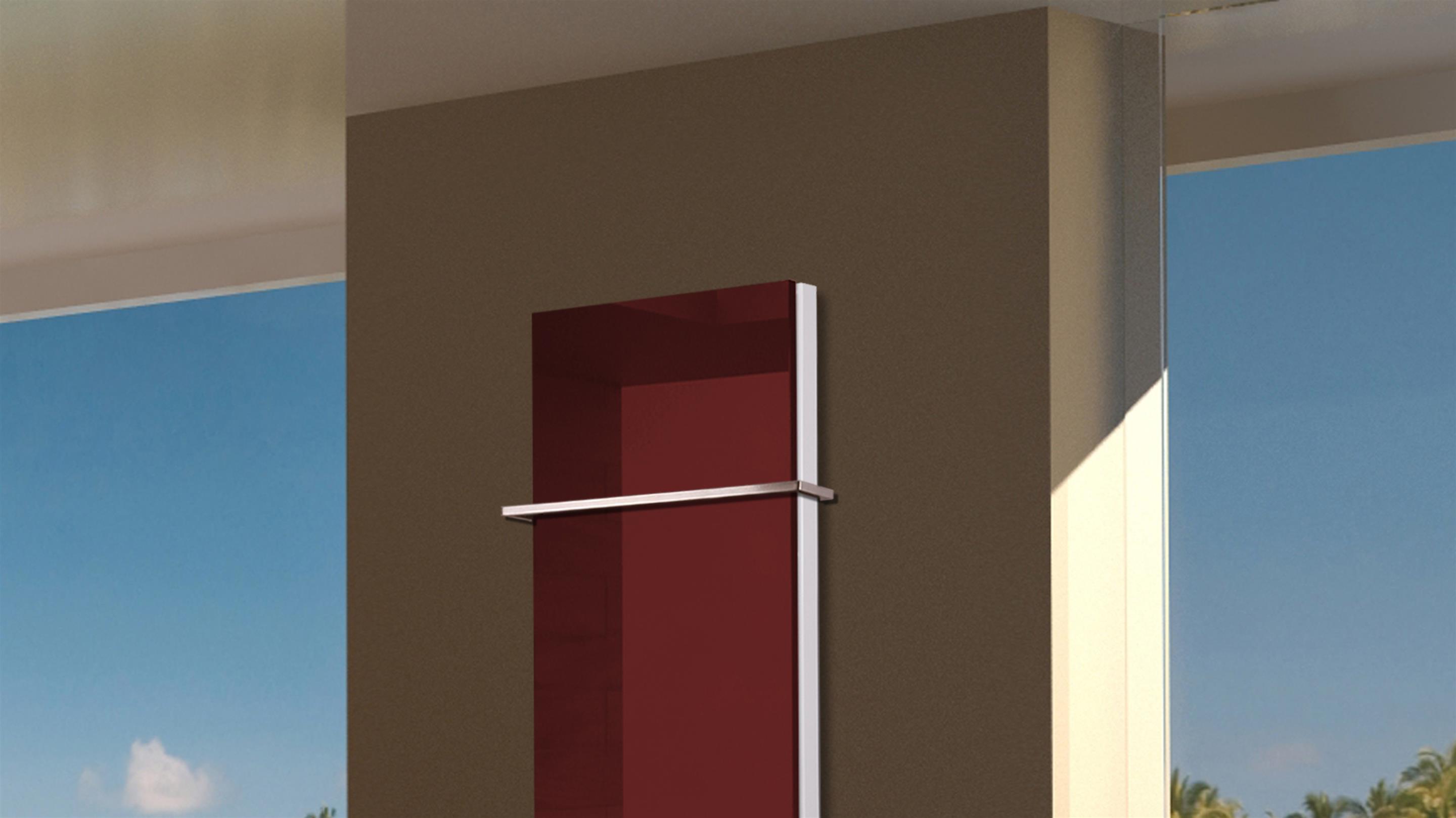 BADHEIZKÖRPER mit Glas Montevideo 5 Glasfront 120x47cm 1458 Watt rot +1 Halter 15mm SZAGATO Designheizkörper Handtuchheizkörper mit Mittelanschluss