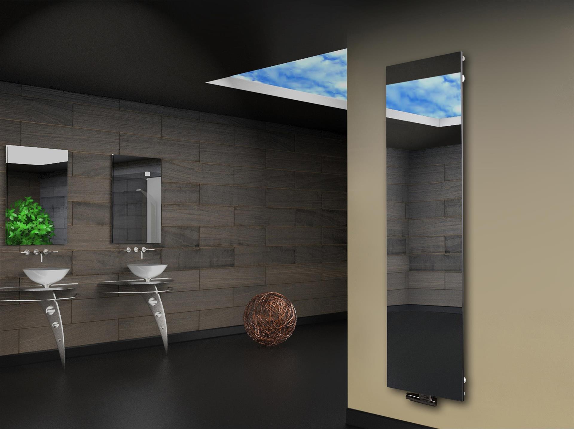 Badheizkörper mit Spiegel Design Montevideo 3 Spiegelfront 180x47cm 1118 Watt Spiegel SZAGATO Handtuchheizkörper mit Mittelanschluss Handtuchwärmer