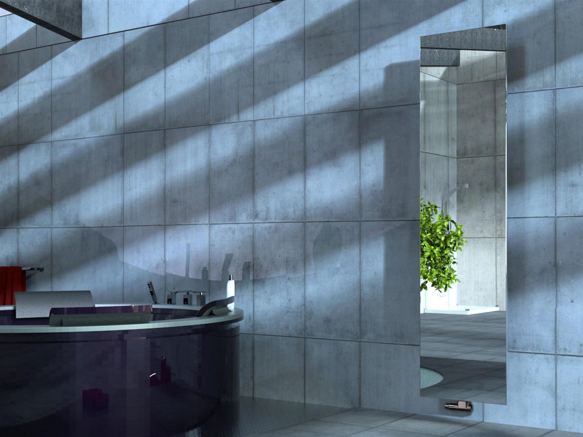 BADHEIZKÖRPER mit Spiegel Design Mirror 3 180x47cm 1118 Watt Edelstahl SZAGATO Designheizkörper Handtuchheizkörper mit Mittelanschluss Handtuchwärmer