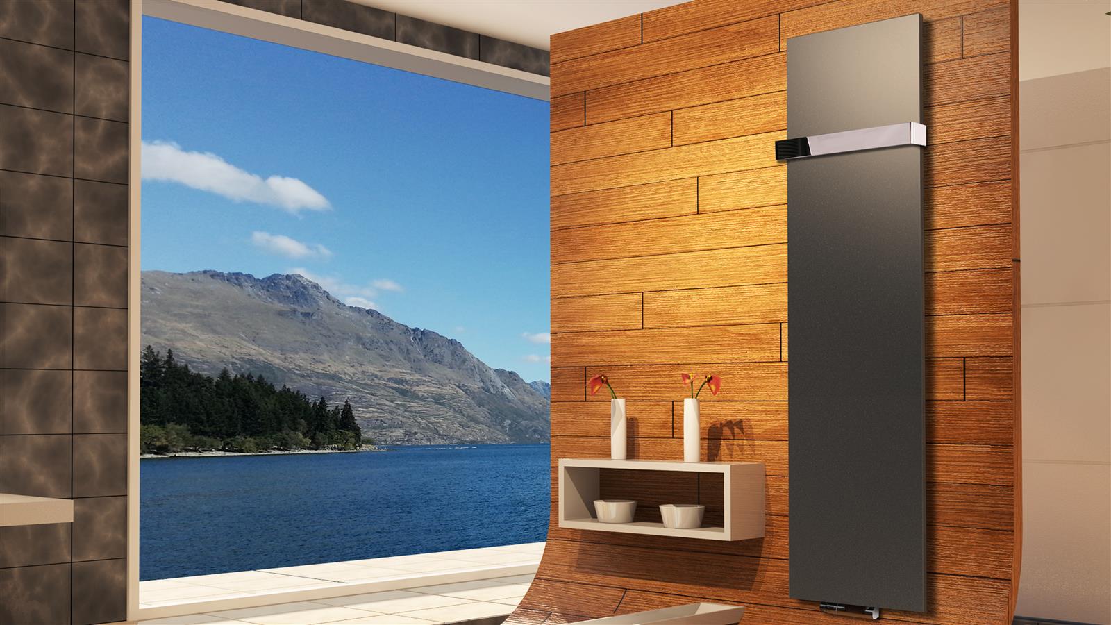 BADHEIZKÖRPER Design Mirror Steel 3 180x47cm 1118 Watt anthrazit - moonstone (+1 Halter glänzend 50mm) SZAGATO Handtuchheizkörper mit Mittelanschluss