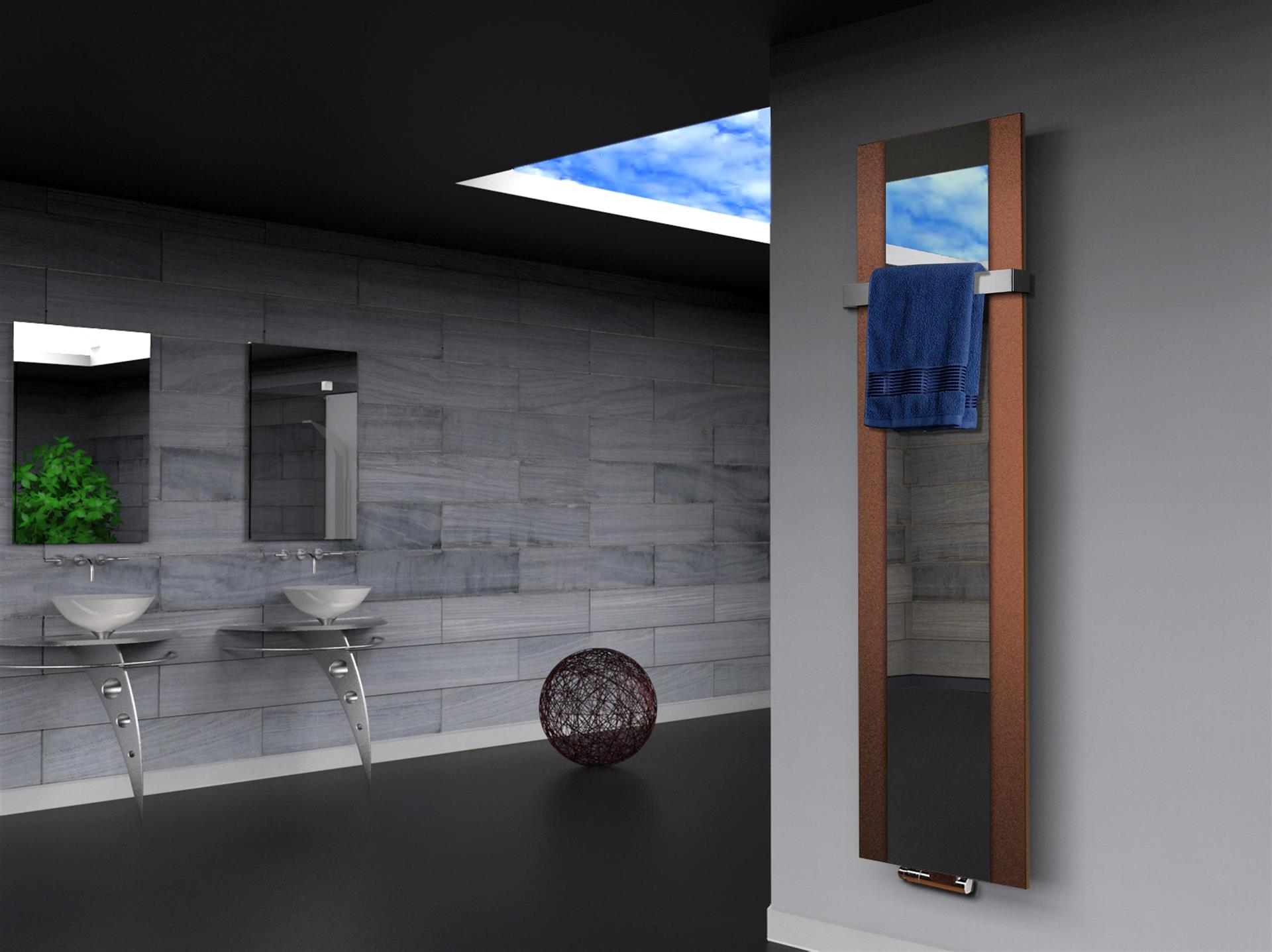 BADHEIZKÖRPER mit Spiegel Design Singapur 3 180x47cm 1118 Watt braun  (+1 Halter 50mm) SZAGATO Designheizkörper mit Mittelanschluss Handtuchwärmer