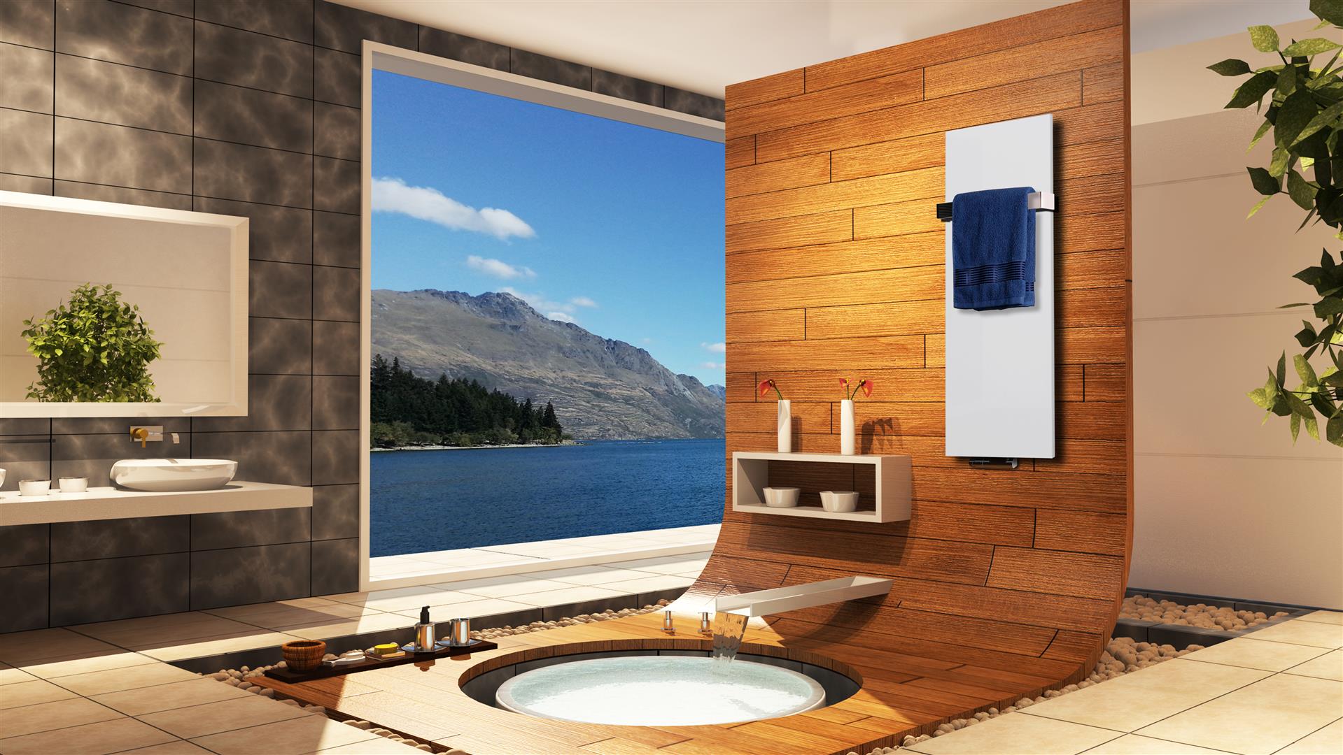 BADHEIZKÖRPER Design Mirror Steel 2 120x47cm 799 Watt weiß (+1 Halter glänzend 50mm) SZAGATO Handtuchheizkörper mit Mittelanschluss Handtuchwärmer