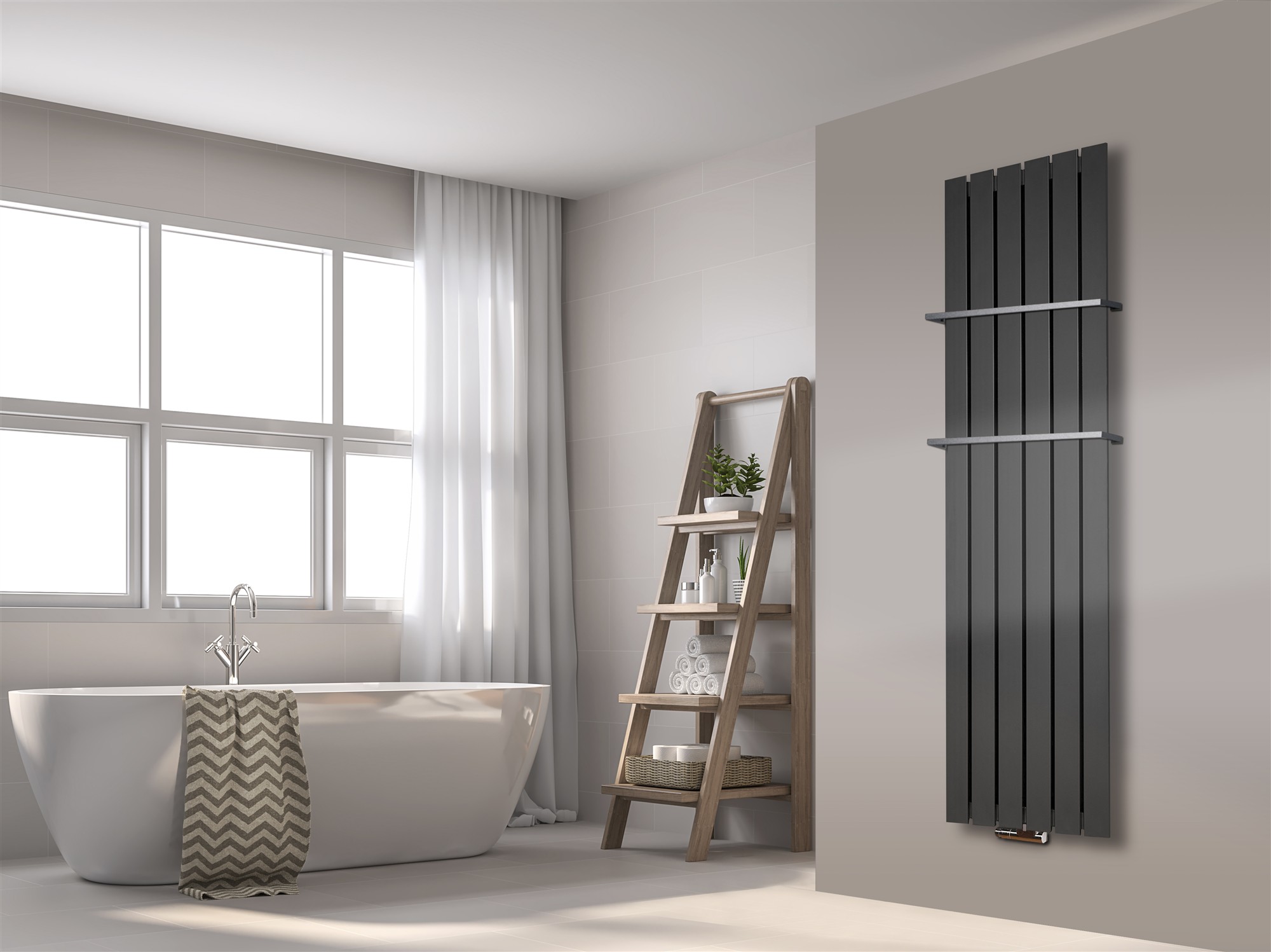 BADHEIZKÖRPER Design Peking 3 180x47cm anthrazit - moonstone (+2 Halter 15mm) SZAGATO Handtuchheizkörper mit Mittelanschluss Handtuchwärmer