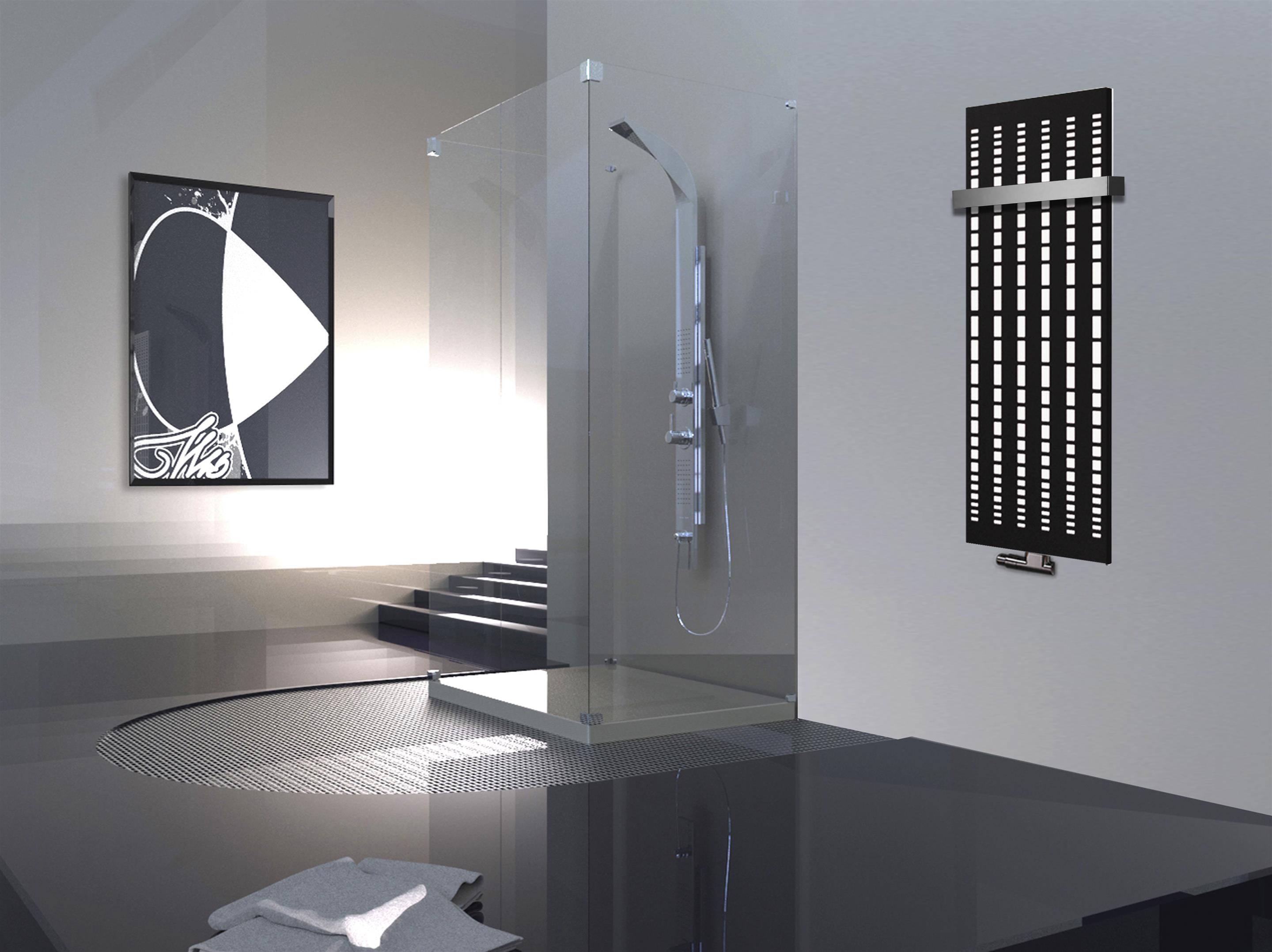 BADHEIZKÖRPER Design broken Mirror 2 120x47cm 799 Watt schwarz (+1 Halter 50mm) SZAGATO Designheizkörper Handtuchheizkörper mit Mittelanschluss