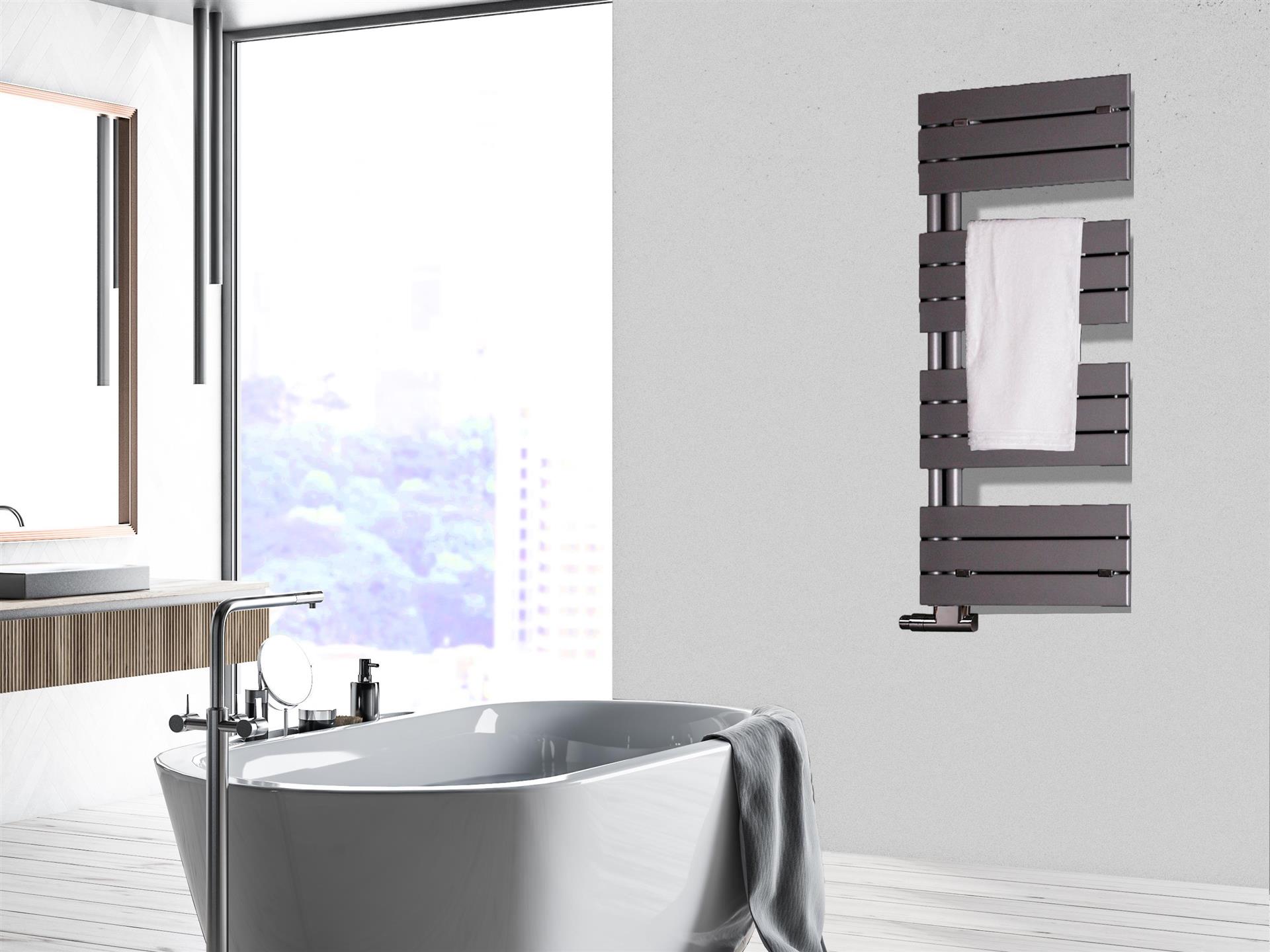 BADHEIZKÖRPER Design Chicago 1 115x50cm 525 Watt anthrazit - moonstone SZAGATO Designheizkörper Handtuchheizkörper mit Mittelanschluss Handtuchwärmer