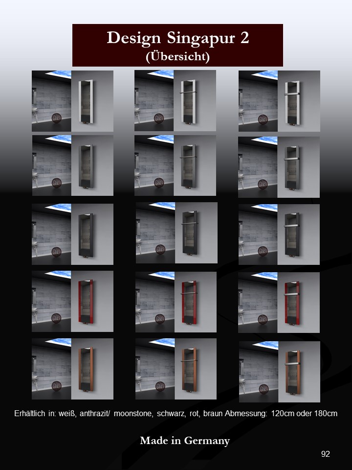 BADHEIZKÖRPER mit Spiegel Design Singapur 2 120x47cm 799 Watt anthrazit - moon SZAGATO Design Handtuchheizkörper mit Mittelanschluss Handtuchwärmer