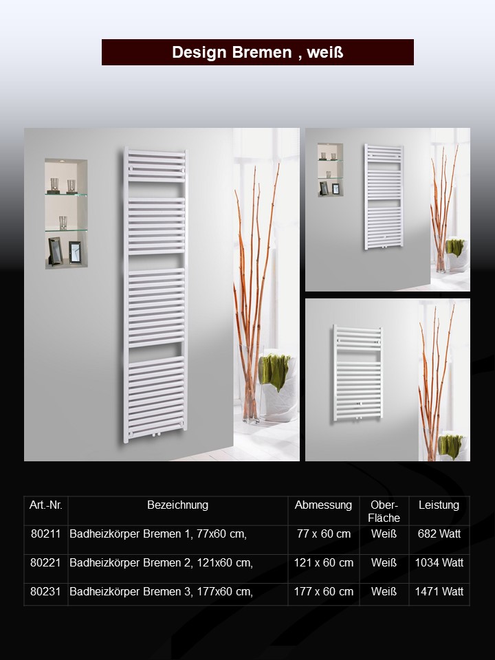 BADHEIZKÖRPER Design Bremen 2 121x60cm 1018 Watt weiß SZAGATO Handtuchheizkörper Mittelanschluss Handtuchwärmer Mittelanschluss