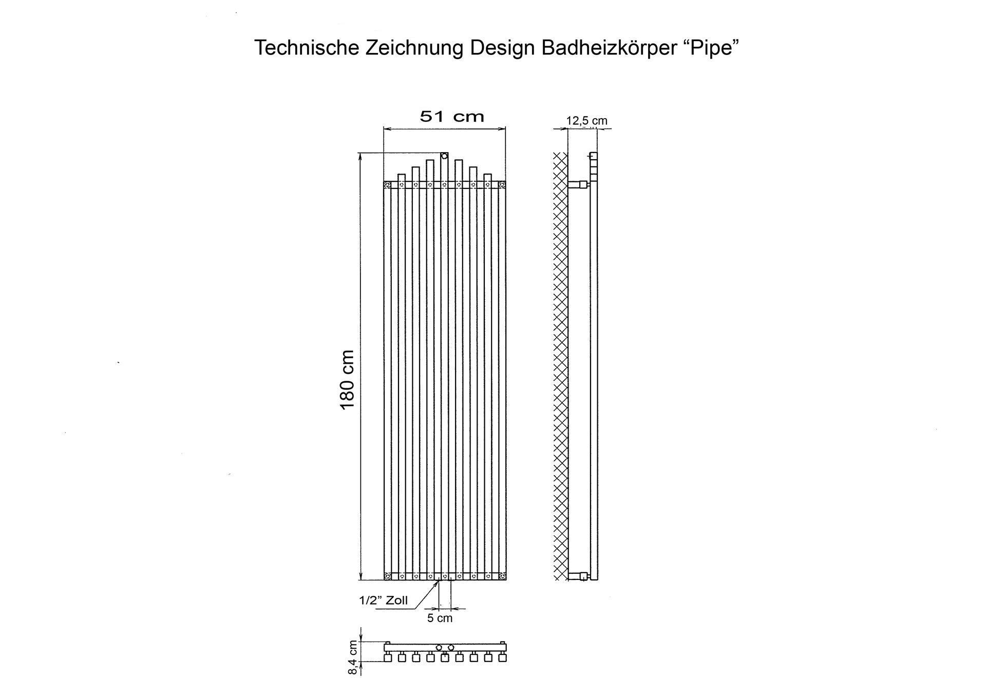 BADHEIZKÖRPER Design Pipe 180x51cm 1118 Watt rot SZAGATO Designheizkörper Handtuchheizkörper mit Mittelanschluss Handtuchwärmer