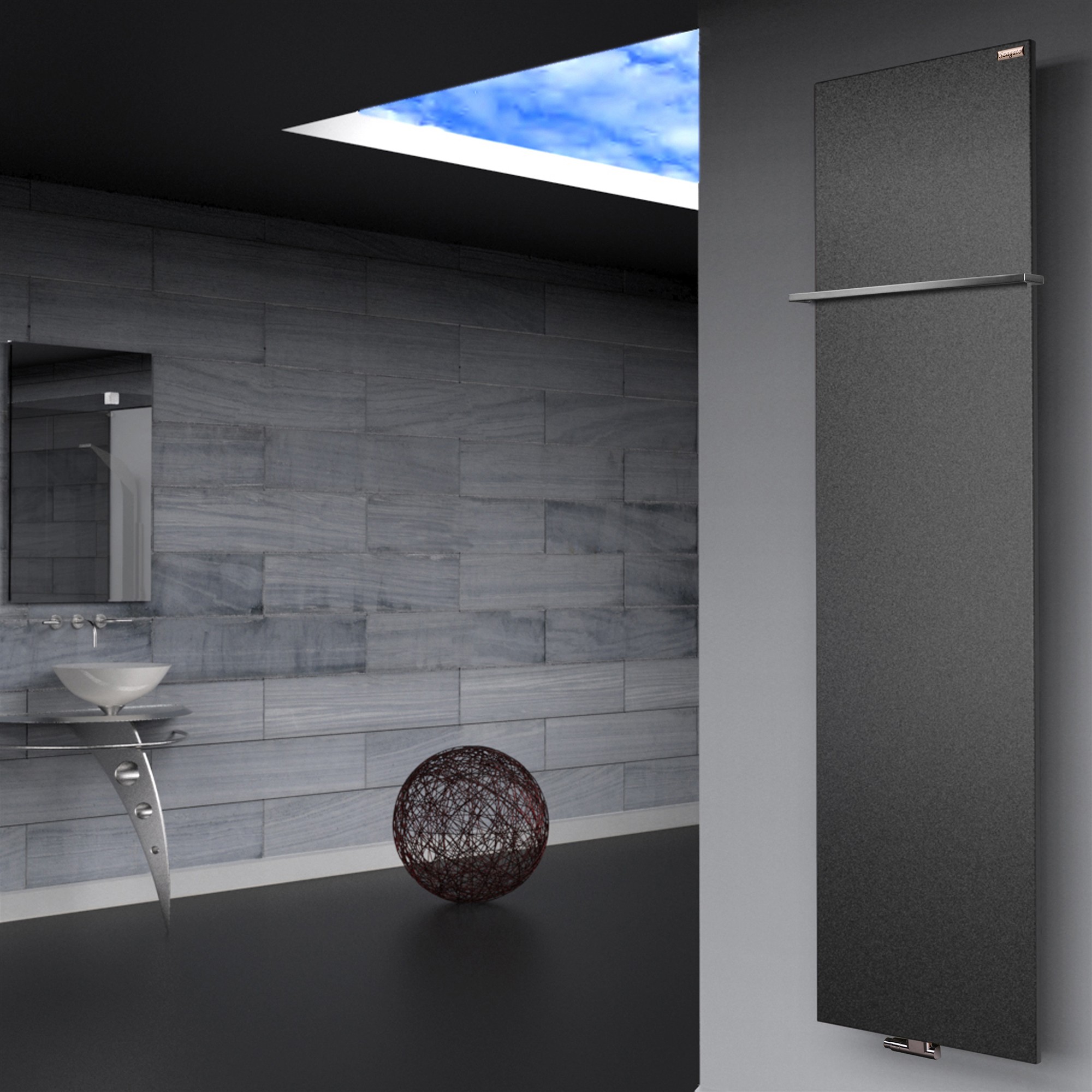BADHEIZKÖRPER Design Mirror Steel 3 180x47cm 1118 Watt anthrazit - moonstone (+1 Halter 15mm) SZAGATO Designheizkörper Mittelanschluss Handtuchwärmer