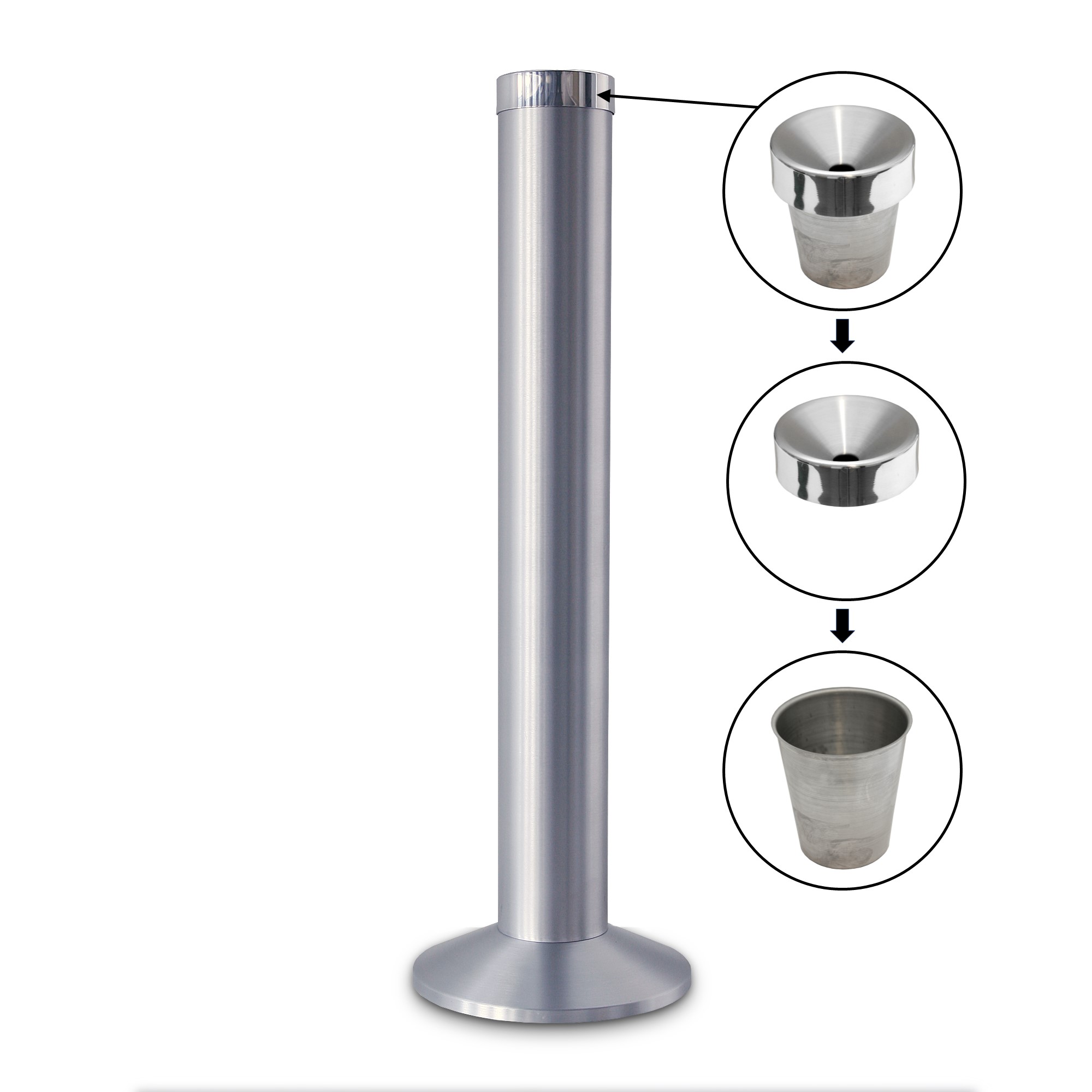 Aschenbecher Säule 81x25cm ALU SZAGATO Made in Germany Aluminium Aschenbecher groß Stand-Aschenbecher außen großer Aschenbecher stehend für draußen