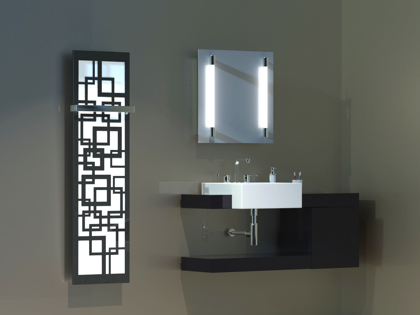 BADHEIZKÖRPER Design Quadrat 3 180x47cm 1118 Watt anthrazit - moonstone (+1 Halter 50mm) SZAGATO Designheizkörper mit Mittelanschluss Handtuchwärmer