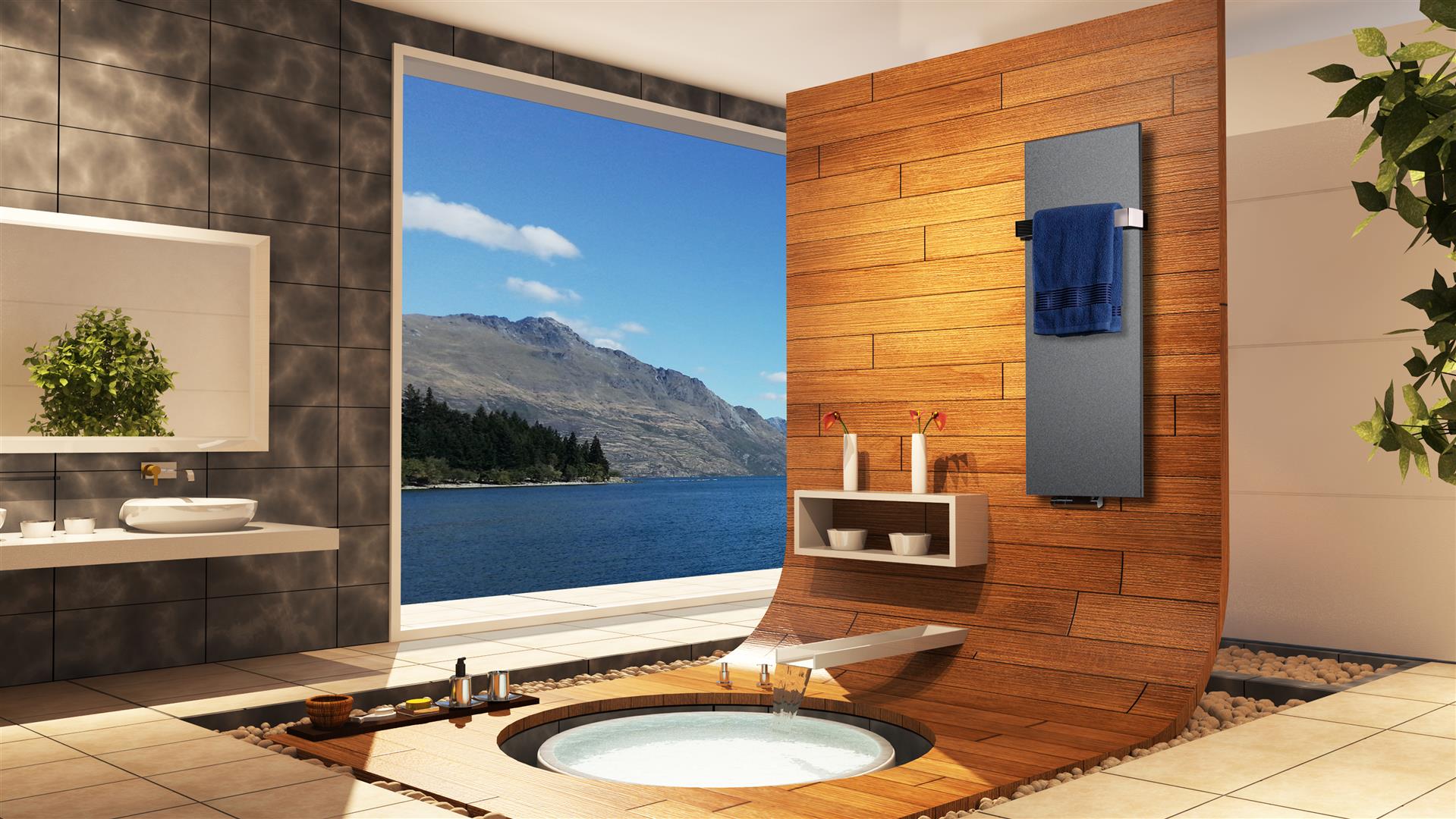 BADHEIZKÖRPER Design Mirror Steel 2 120x47cm 799 Watt anthrazit - moonstone (+1 Halter glänzend 50mm) SZAGATO Designheizkörper Handtuchwärmer