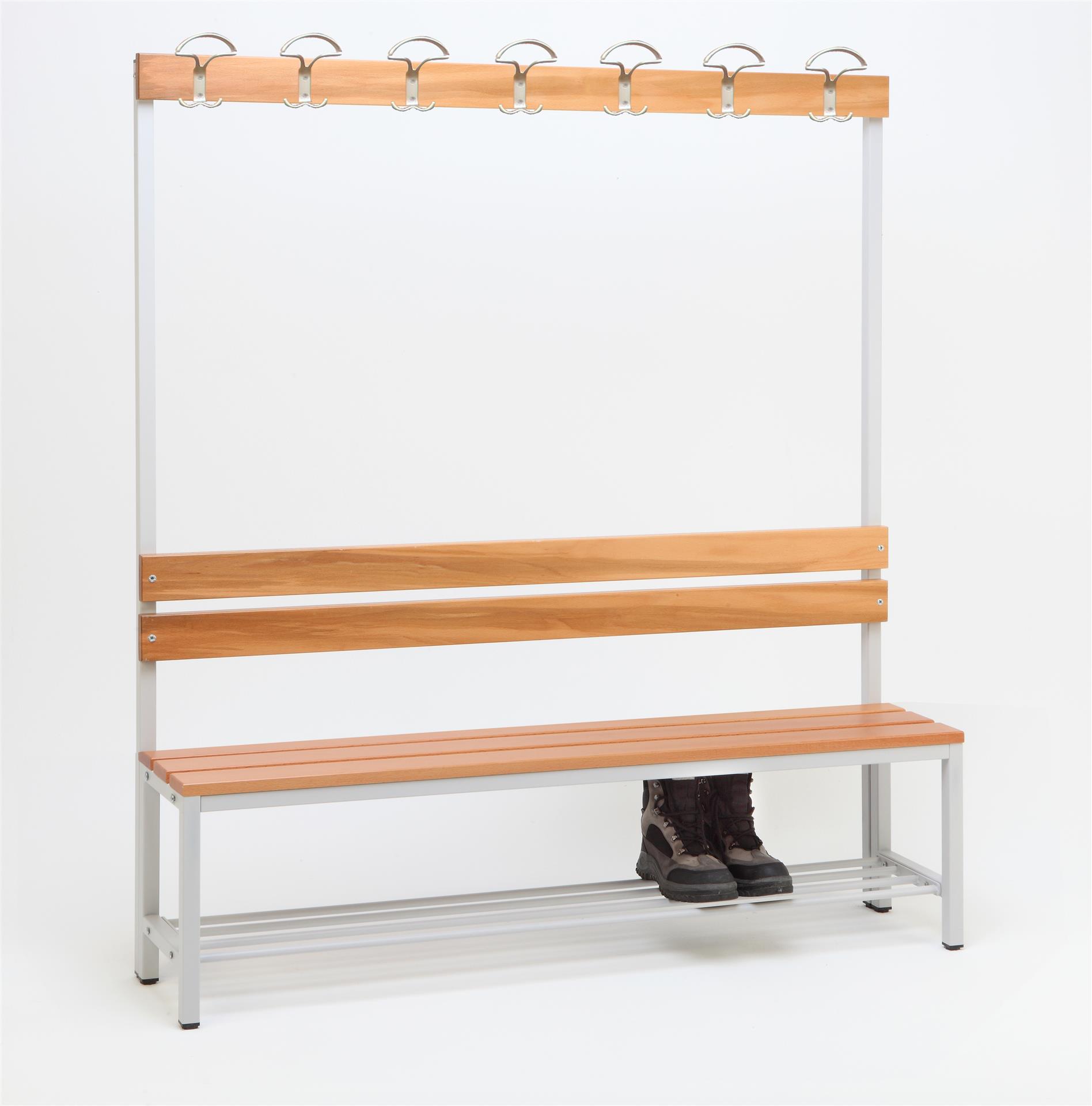 Garderobenbank mit Haken 1-seitig mit Schuhrost HxBxT 170x150x30cm Marke SZAGATO | Umkleidebank Umkleide Sitzbank Garderobe mit Sitzbank für Schulen