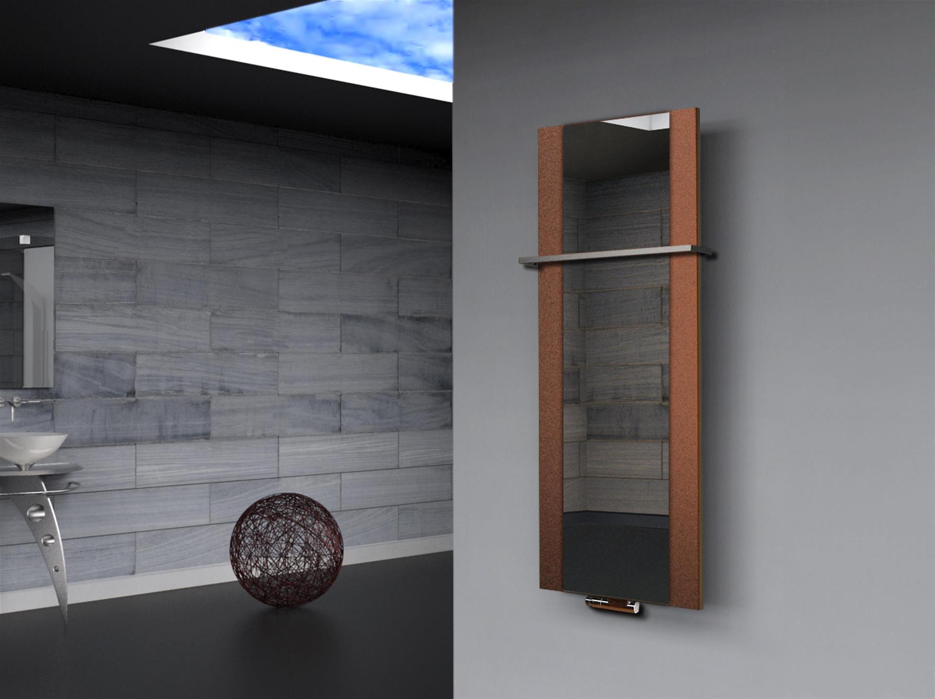 BADHEIZKÖRPER mit Spiegel Design Singapur 2 120x47cm 799 Watt braun  (+1 Halter 15mm) SZAGATO Designheizkörper mit Mittelanschluss Handtuchwärmer