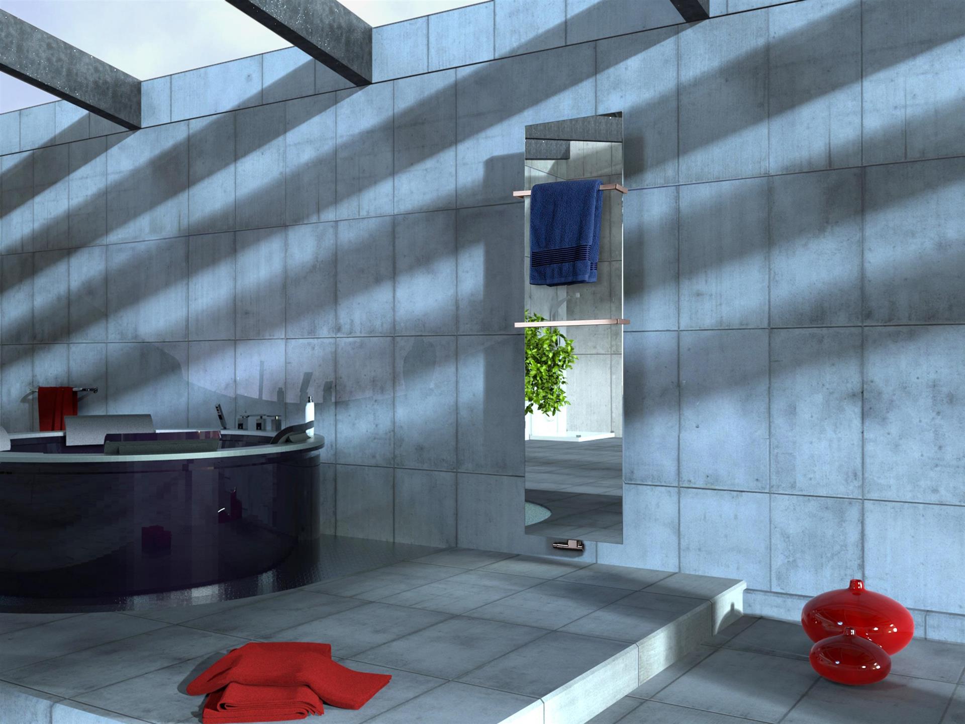 BADHEIZKÖRPER mit Spiegel Design Mirror 3 180x47cm 1118 Watt Edelstahl (+2 Halter 15mm) SZAGATO Designheizkörper mit Mittelanschluss Handtuchwärmer