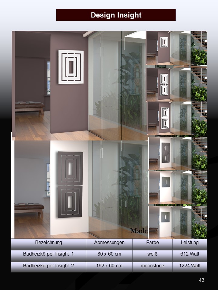 BADHEIZKÖRPER Design Insight 2 162x60cm 1224 Watt anthrazit - moonstone (+ 2 Knopfhalter) SZAGATO Designheizkörper mit Mittelanschluss Handtuchwärmer