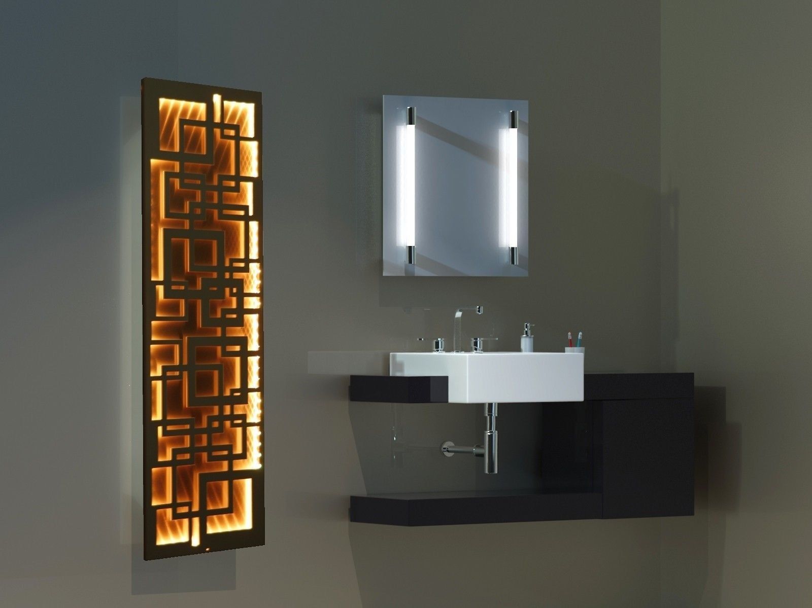 Badheizkörper mit LED Quadrat 3 180x47cm 1118 Watt Edelstahl MT weiß SZAGATO Designheizkörper Handtuchheizkörper mit Mittelanschluss Handtuchwärmer