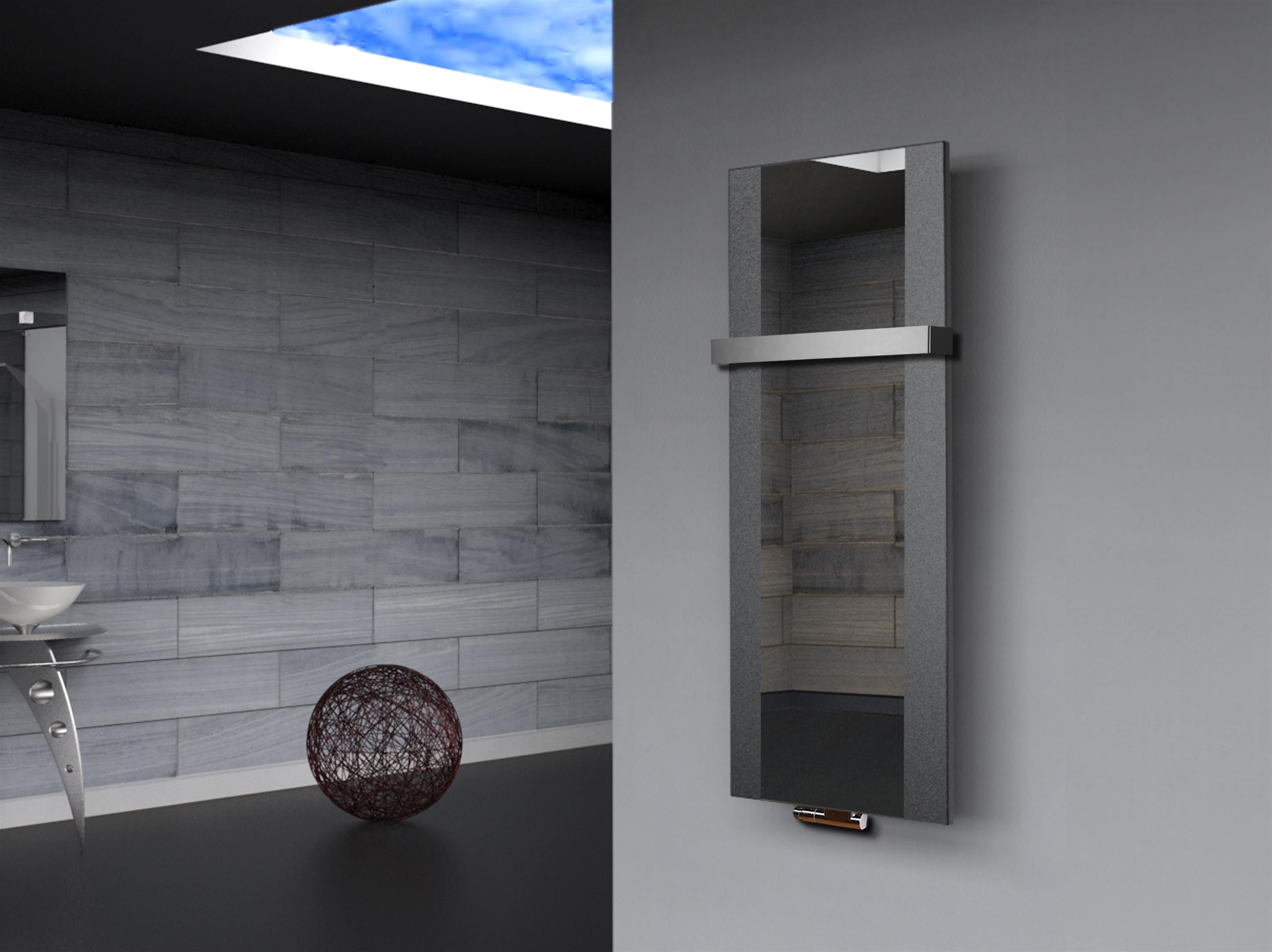 BADHEIZKÖRPER mit Spiegel Design Singapur 2 120x47cm 799 Watt anthrazit - moon +1 Halter 50mm SZAGATO Designheizkörper Mittelanschluss Handtuchwärmer