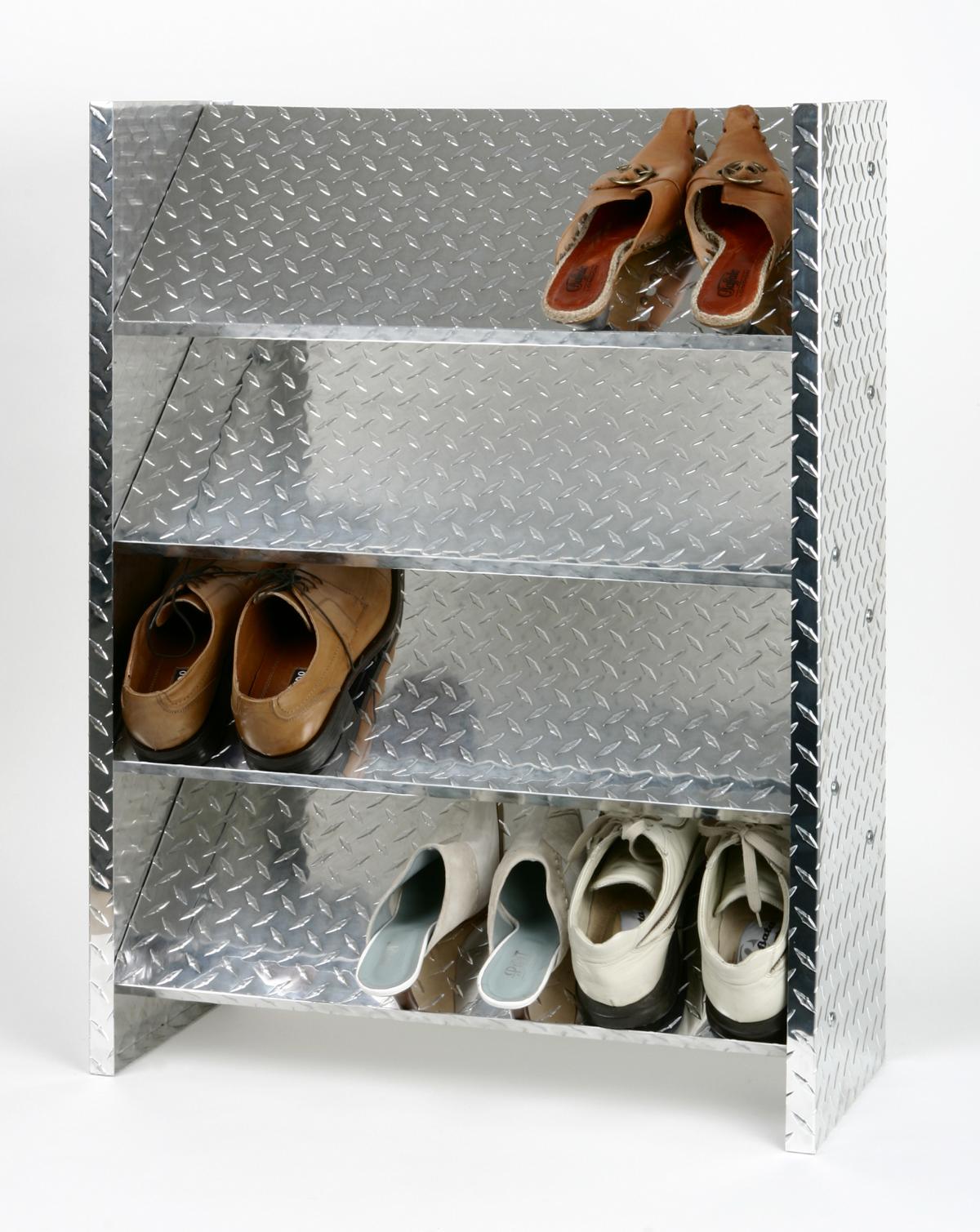 Schuhregal Metall Alu SZAGATO 88x60x26cm 12 Paar 4 Böden glänzend Made in Germany Schuhschrank Schuhregal Metall Schuhablage schmal Schuhregal