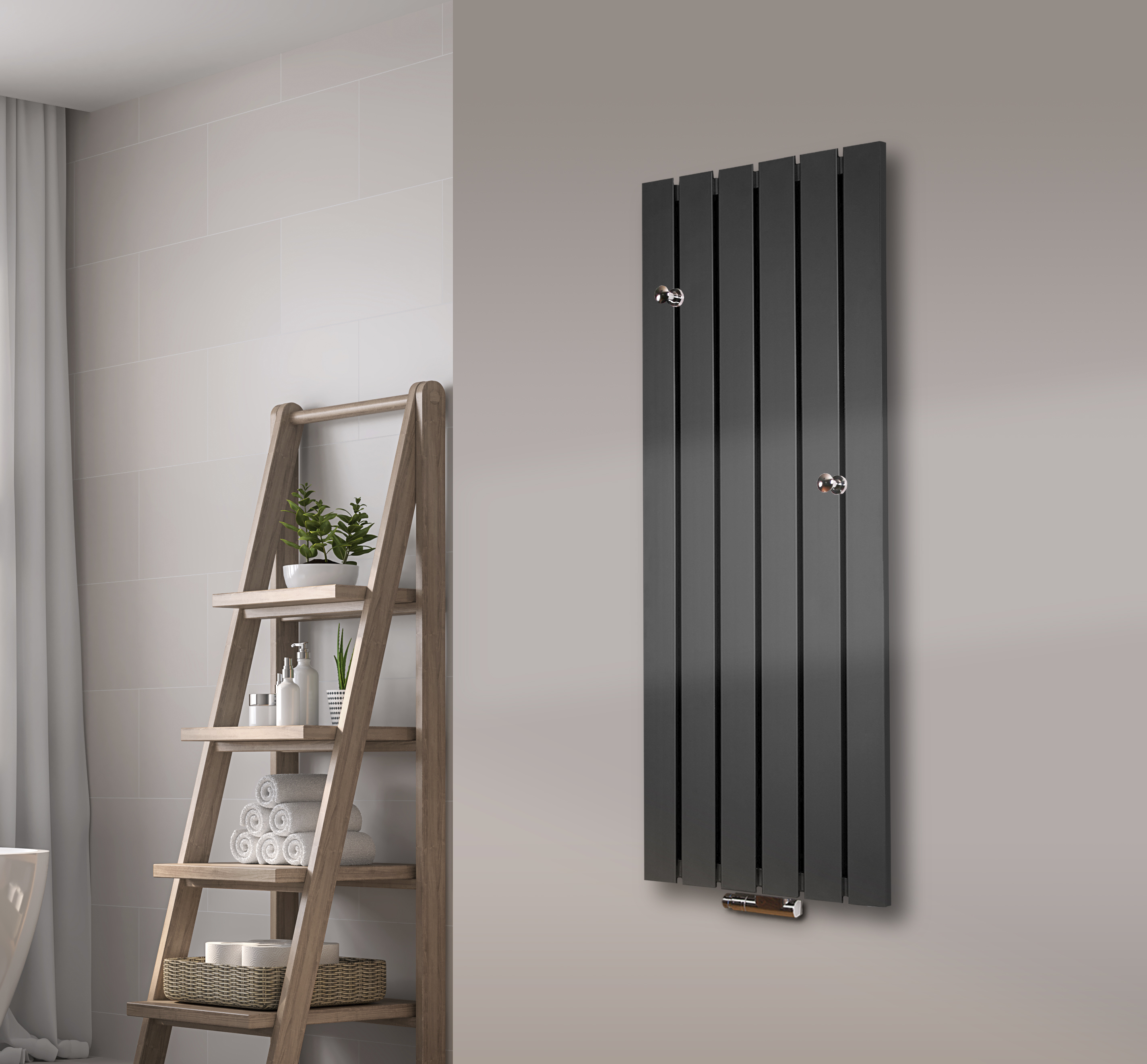 BADHEIZKÖRPER Design Peking 2 120x47cm 799 Watt anthrazit - moonstone (+ 2 Knopfhalter) SZAGATO Handtuchheizkörper mit Mittelanschluss Handtuchwärmer