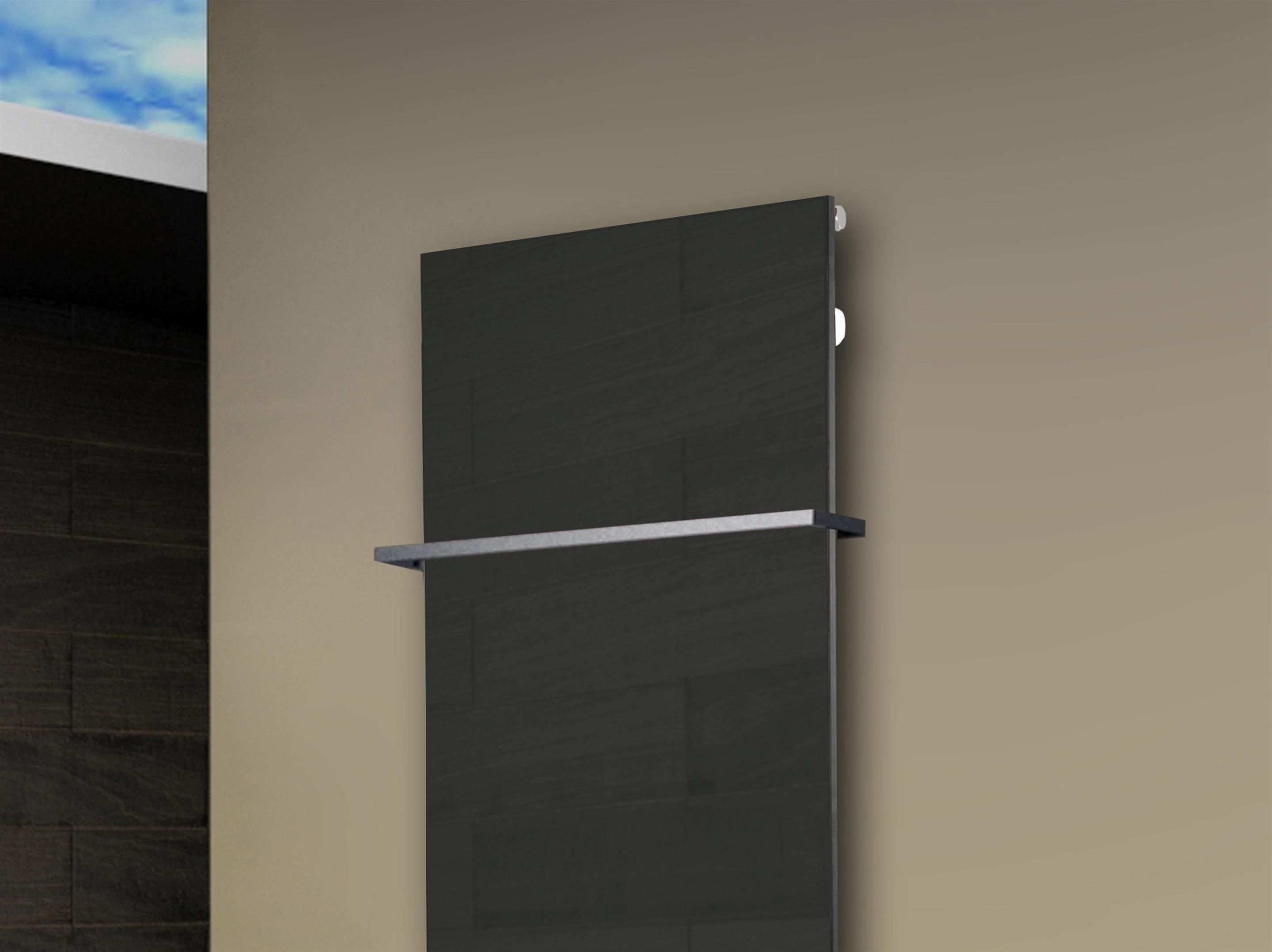 Badheizkörper mit Glas Design Montevideo 2 (Glasfront) 120x47cm 799 Watt anthrazit - moon +1 Halter 15mm SZAGATO Designheizkörper mit Mittelanschluss