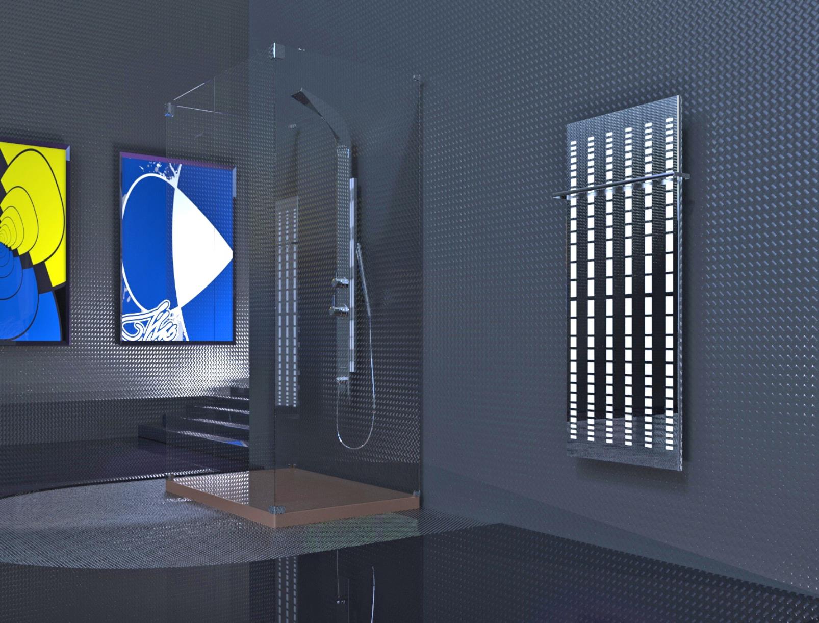 BADHEIZKÖRPER Design broken Mirror 2 120x47cm 799 Watt Edelstahl (+1 Halter 15mm) SZAGATO Designheizkörper Mittelanschluss Paneelheizkörper