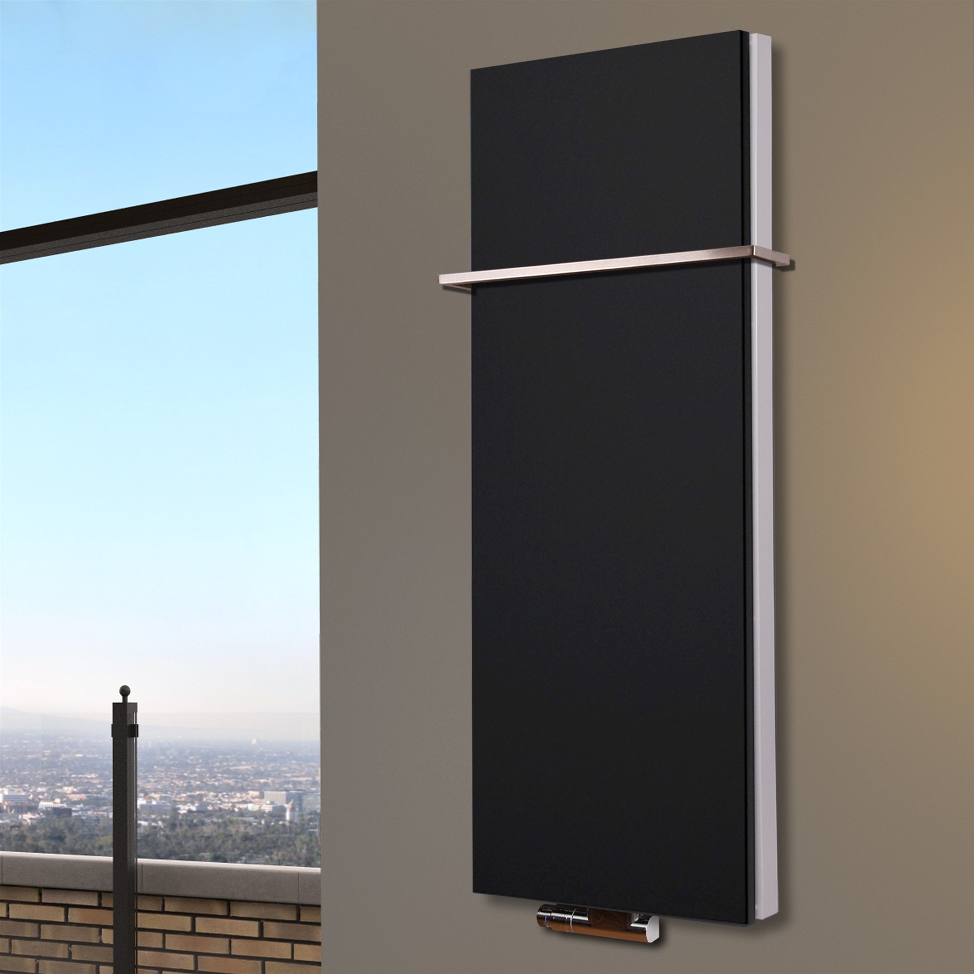 BADHEIZKÖRPER Design Mirror Steel 5 120x47cm 1458 Watt schwarz (+1 Halter 15mm) SZAGATO Designheizkörper Handtuchheizkörper mit Mittelanschluss
