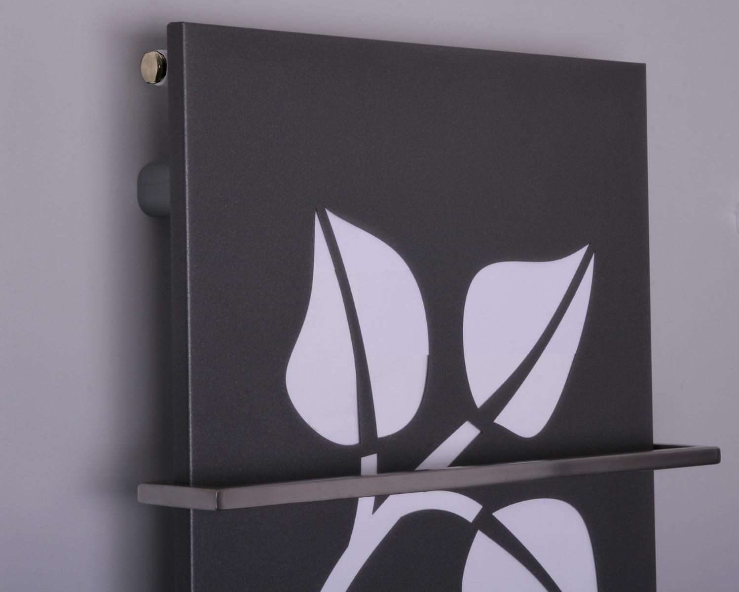 BADHEIZKÖRPER Design Leaves 3 180x47cm 1118 Watt anthrazit - moonstone (+2 Halter 15mm) SZAGATO Designheizkörper mit Mittelanschluss Handtuchwärmer