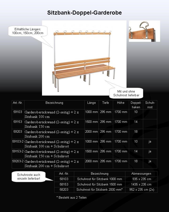Garderobenbank mit Haken 2-seitig 2 Sitzbänke HxBxT 170x100x60cm Marke SZAGATO Umkleidebank Umkleide Sitzbank Garderobe mit Sitzbank Turnhalle