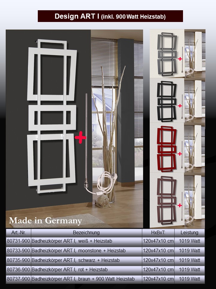 BADHEIZKÖRPER Design ART I 180x60cm 1019 Watt rot (+ Heizstab 900Watt) SZAGATO Designheizkörper Handtuchheizkörper mit Mittelanschluss Handtuchwärmer