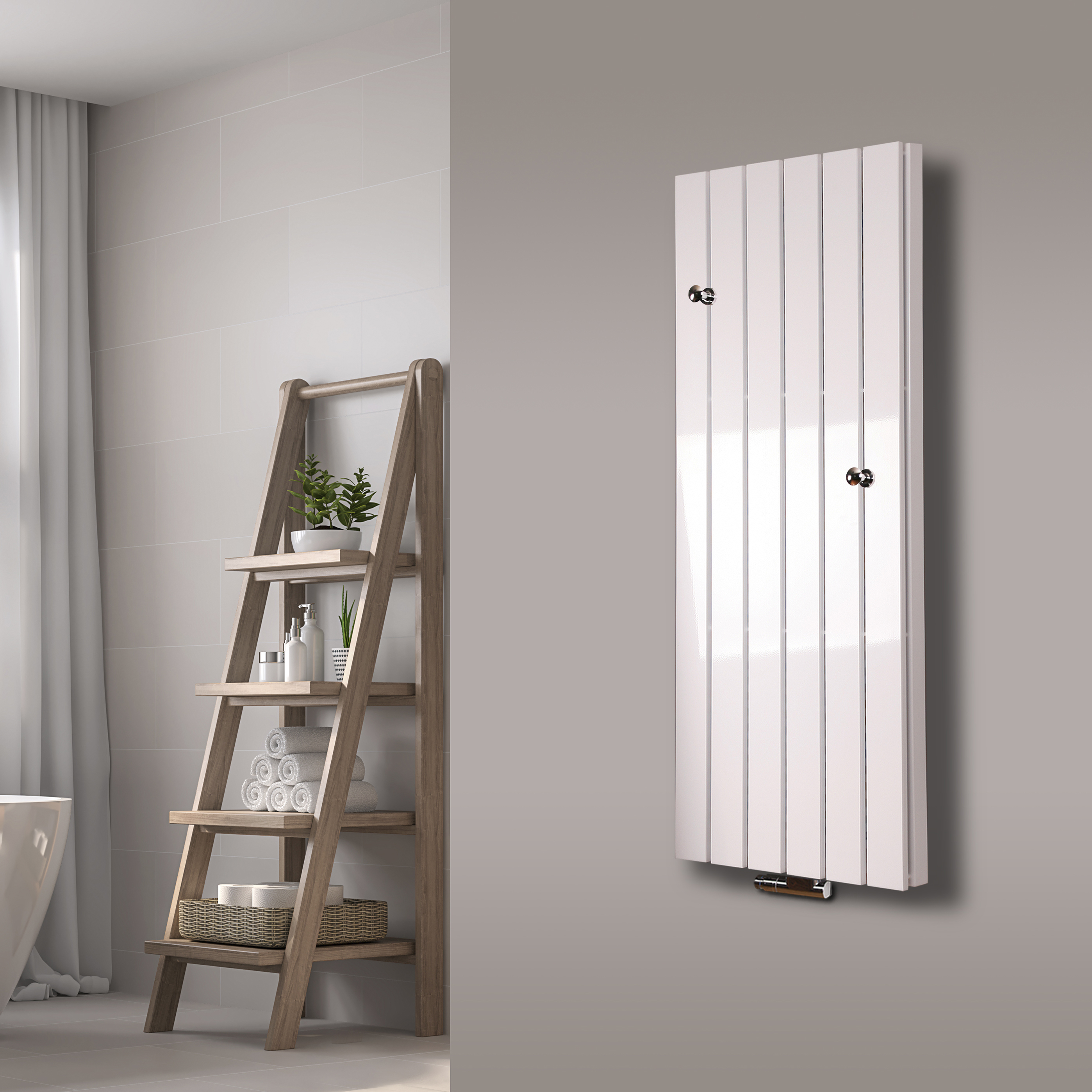 BADHEIZKÖRPER Design Peking 5 120x47cm 1458 Watt weiß (+2 Knopfhalter) SZAGATO Designheizkörper Handtuchheizkörper mit Mittelanschluss Handtuchwärmer