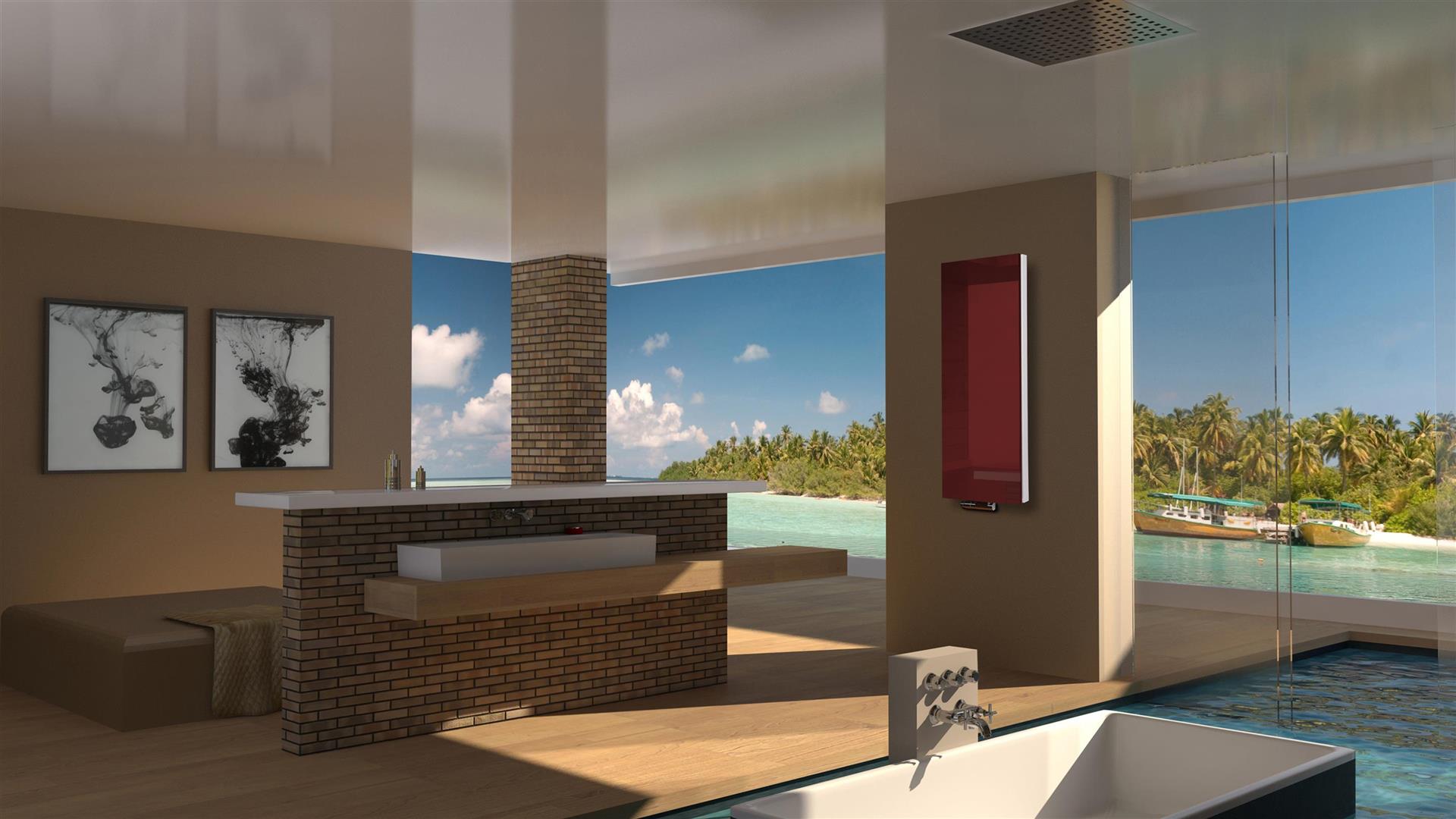 BADHEIZKÖRPER mit Glas Montevideo 5 Glasfront 120x47cm 1458 Watt rot SZAGATO Designheizkörper Handtuchheizkörper mit Mittelanschluss Handtuchwärmer