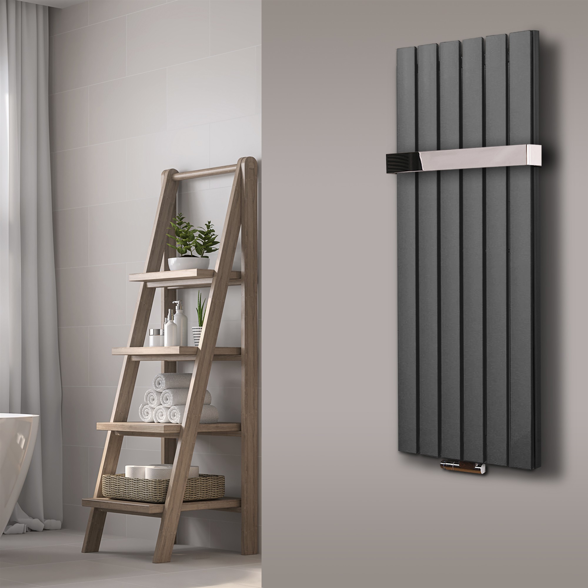 BADHEIZKÖRPER Design Peking 5 120x47cm 1458 Watt moonstone (+1 Halter 50mm glänzend) SZAGATO Designheizkörper Handtuchheizkörper mit Mittelanschluss Handtuchwärmer
