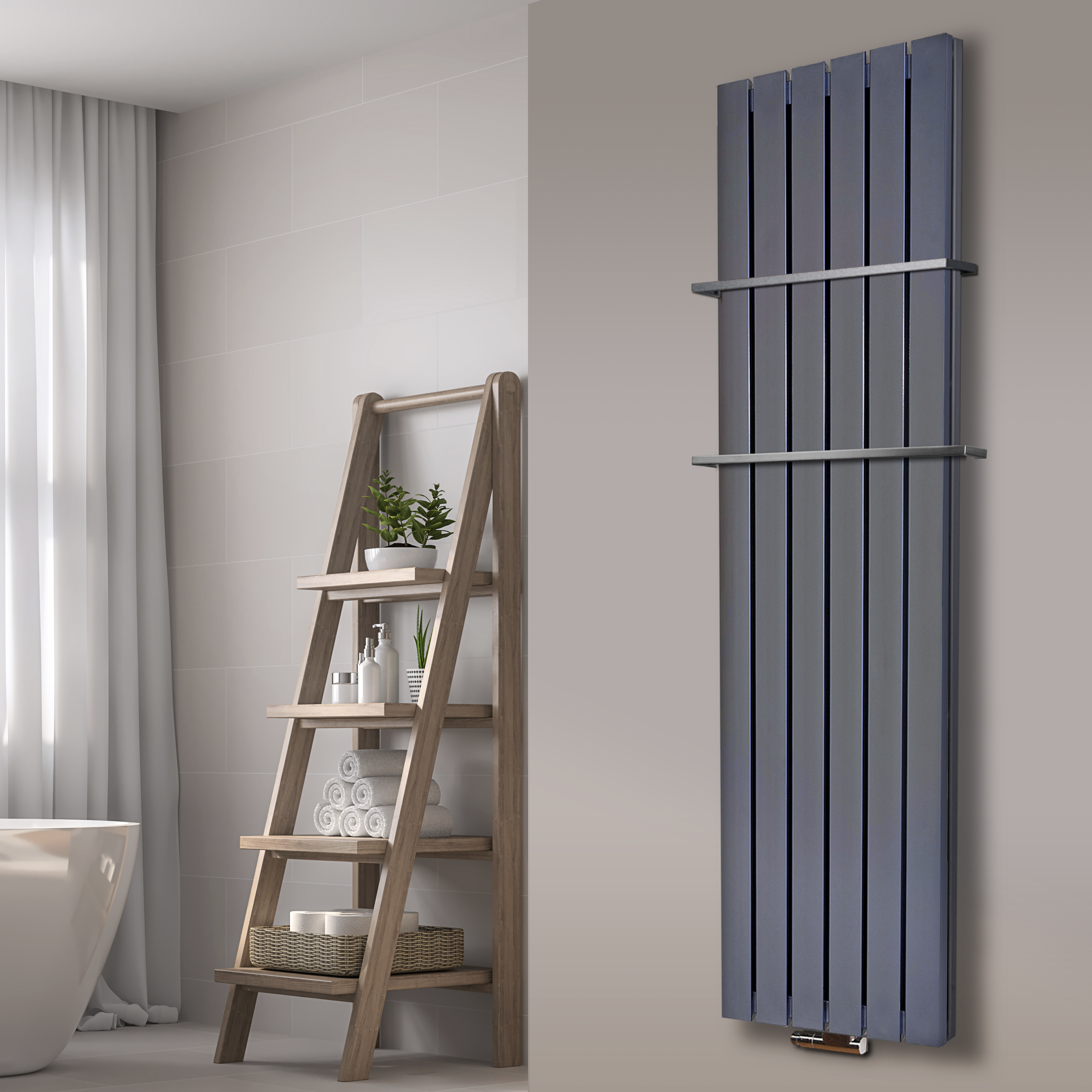 BADHEIZKÖRPER Design Peking 6 180x47cm 1964 Watt Edelstahloptik (+2 Halter 15mm) SZAGATO Handtuchheizkörper mit Mittelanschluss Handtuchwärmer