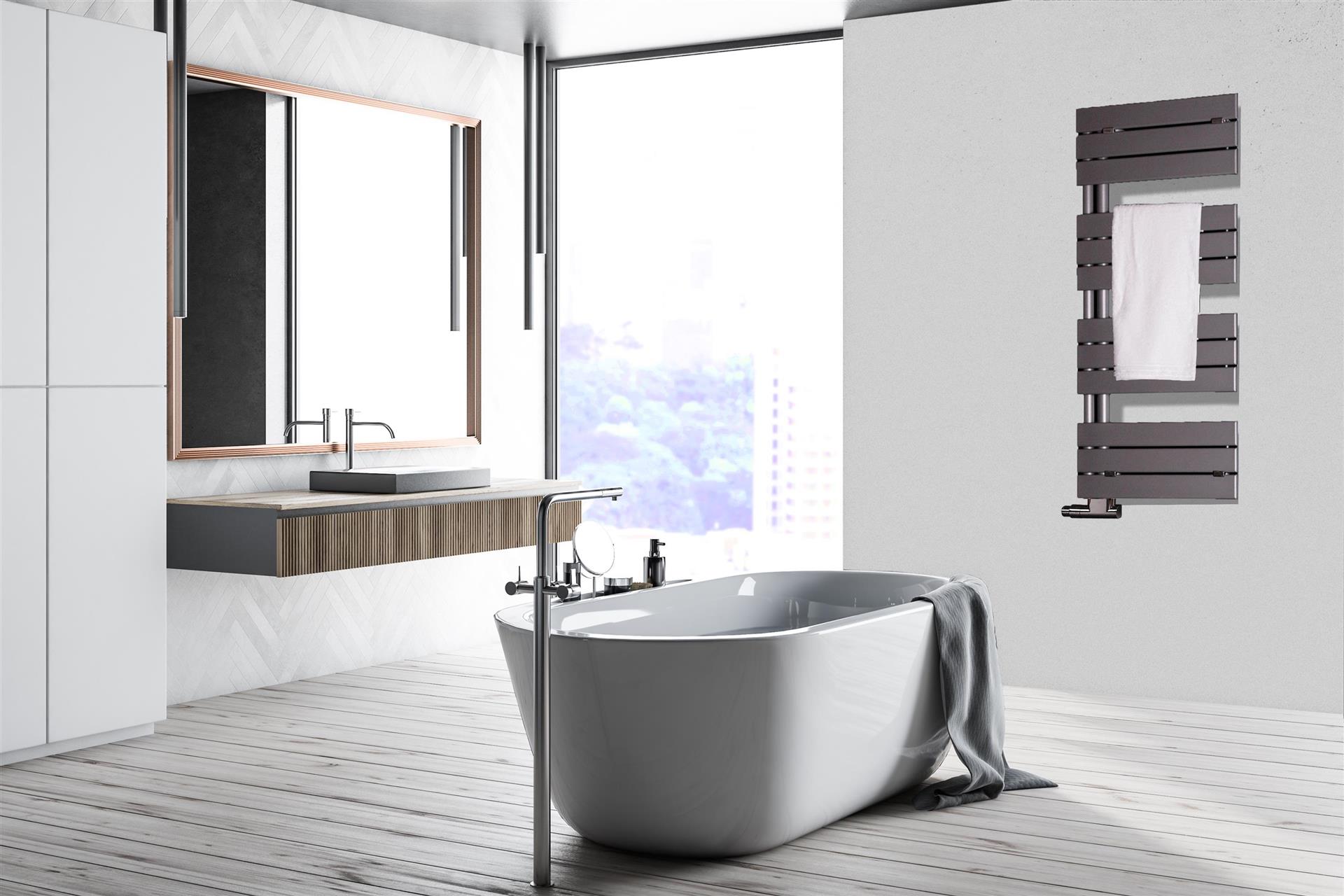 BADHEIZKÖRPER Design Chicago 1 115x50cm 525 Watt anthrazit - moonstone SZAGATO Designheizkörper Handtuchheizkörper mit Mittelanschluss Handtuchwärmer