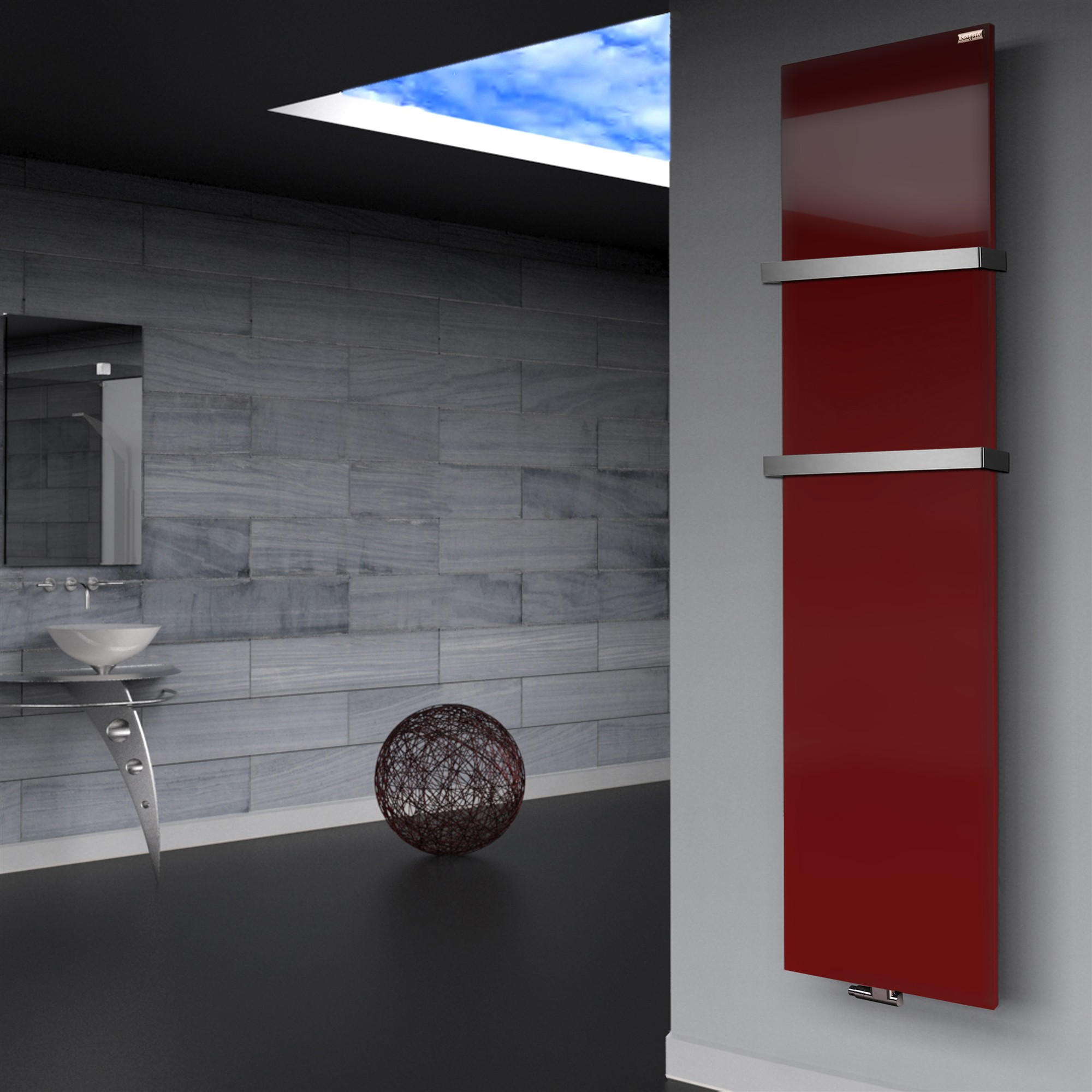 BADHEIZKÖRPER Design Mirror Steel 3 180x47cm 1118 Watt rot (RAL 3004) (+2 Halter 30mm) SZAGATO Handtuchheizkörper mit Mittelanschluss Handtuchwärmer