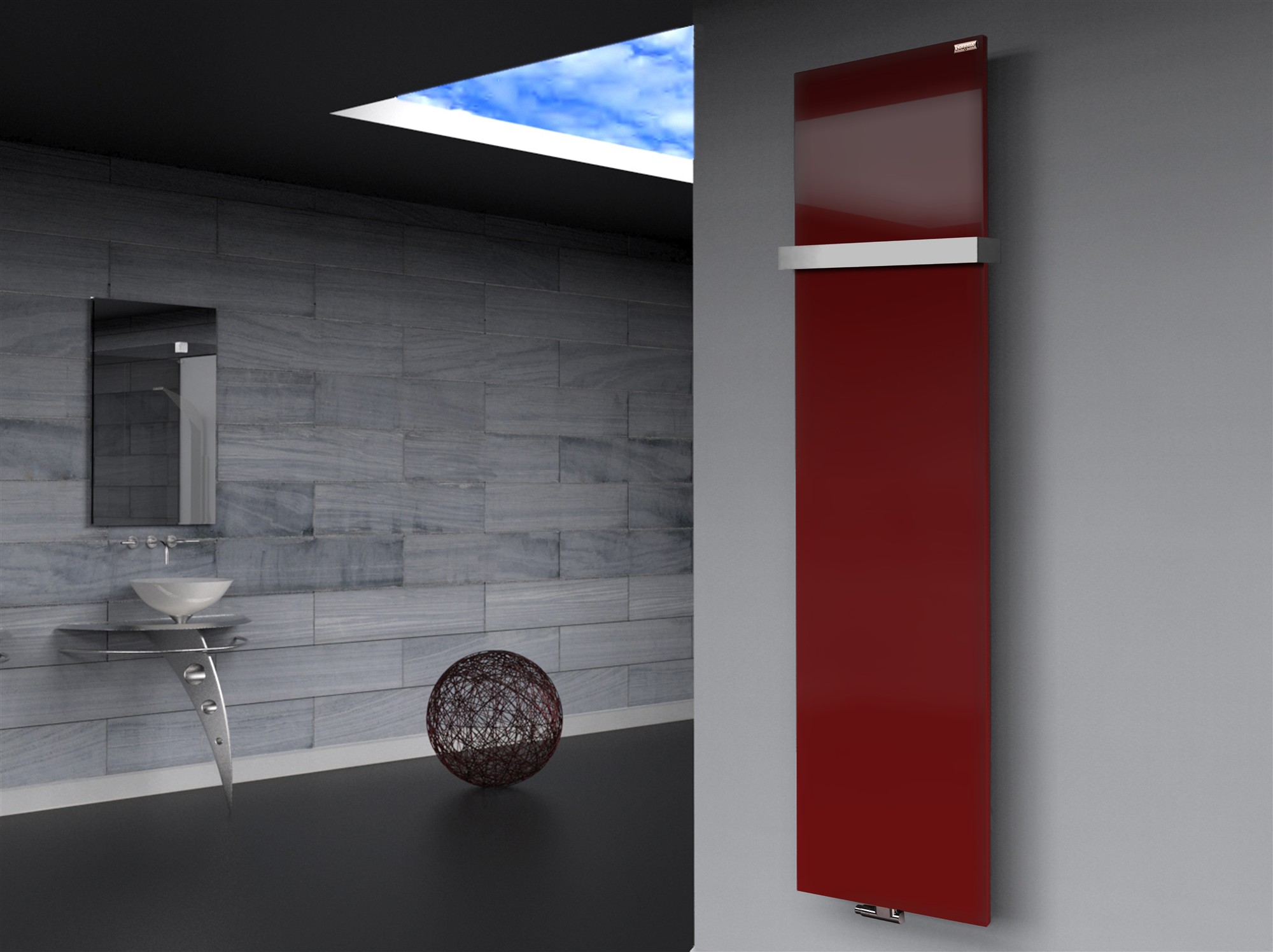 BADHEIZKÖRPER Design Mirror Steel 3 180x47cm 1118 Watt rot (RAL 3004) (+1 Halter 50mm) SZAGATO Designheizkörper mit Mittelanschluss Handtuchwärmer