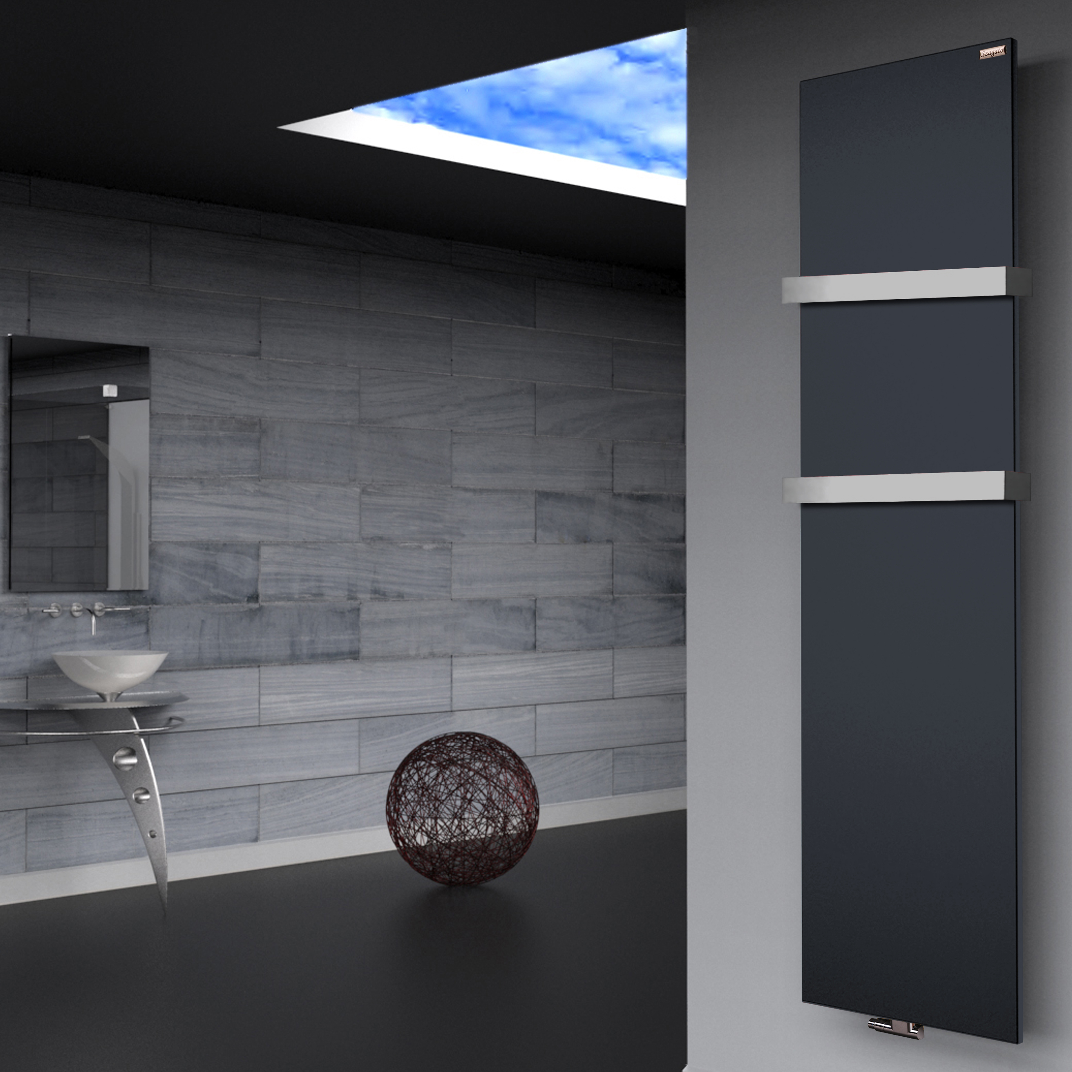 BADHEIZKÖRPER Design Mirror Steel 3 180x47cm 1118 Watt anthrazit (+2 Halter 50mm) SZAGATO Designheizkörper Handtuchheizkörper mit Mittelanschluss
