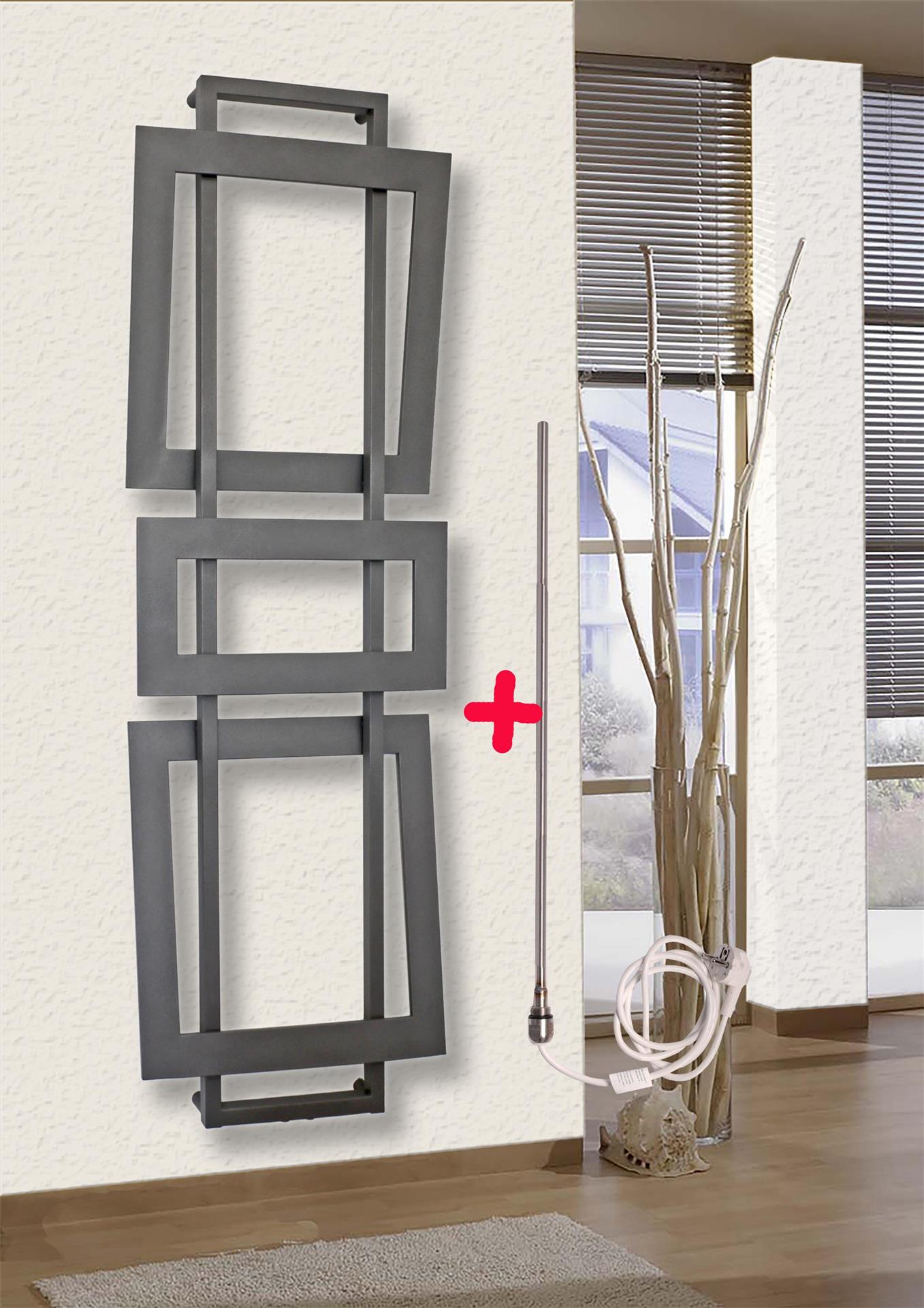 BADHEIZKÖRPER Design ART I 180x60cm 1019 Watt anthrazit moonstone (+ Heizstab 900 Watt) SZAGATO Handtuchheizkörper mit Mittelanschluss Handtuchwärmer