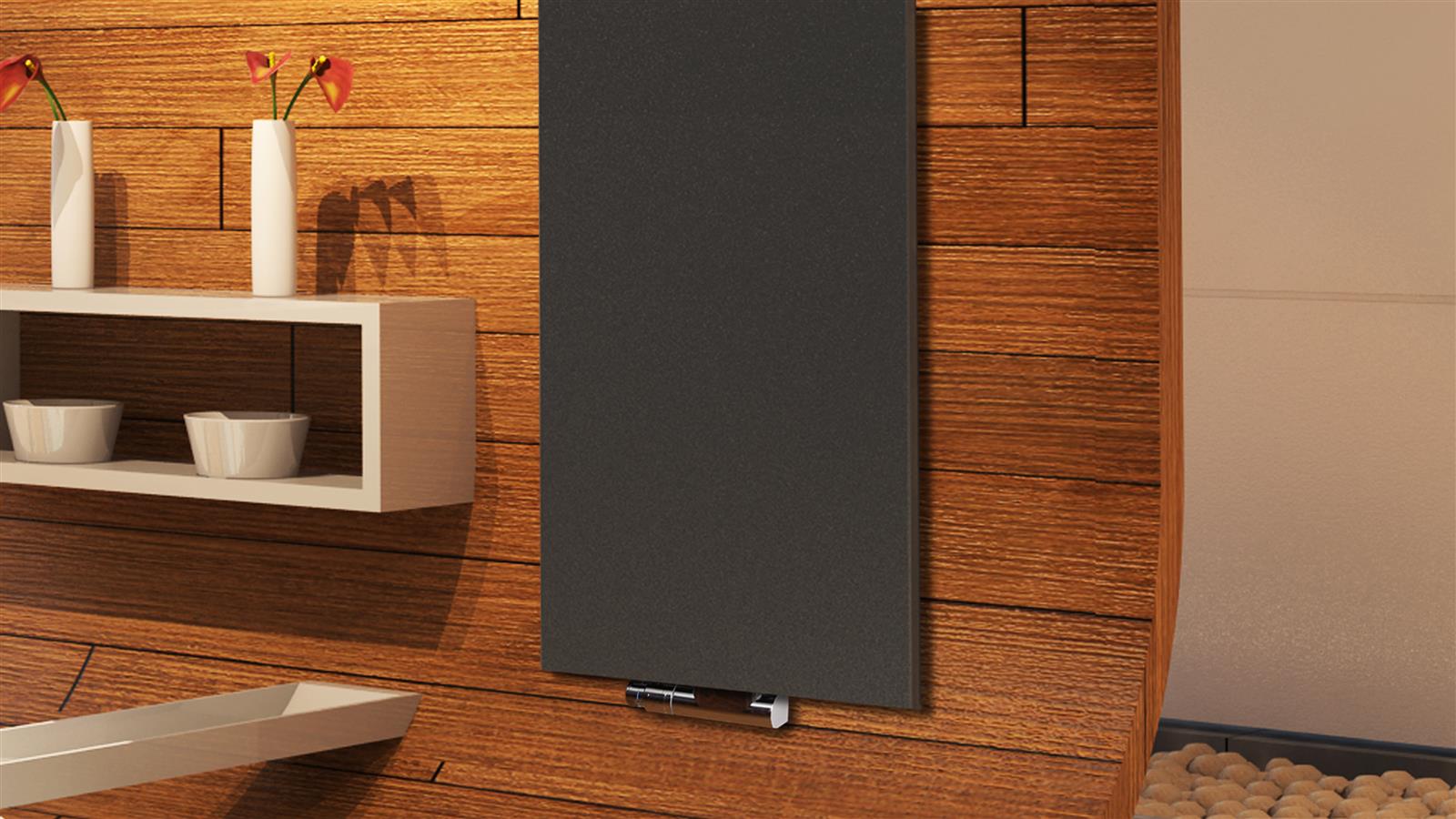 BADHEIZKÖRPER Design Mirror Steel 3 180x47cm 1118 Watt anthrazit - moonstone (+2 Halter glänzend 50mm) SZAGATO Handtuchheizkörper Mittelanschluss